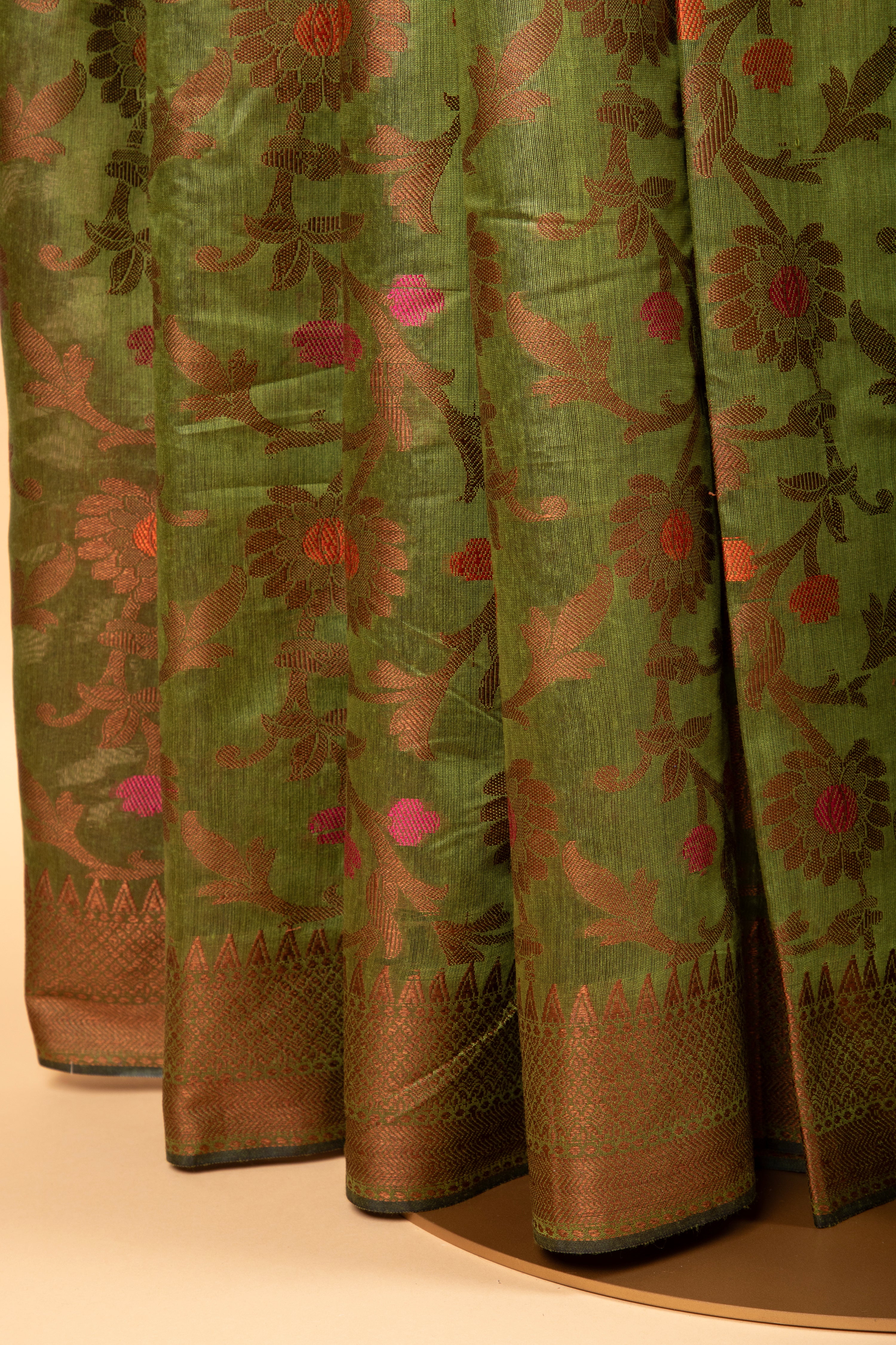 Green floral design cotton saree