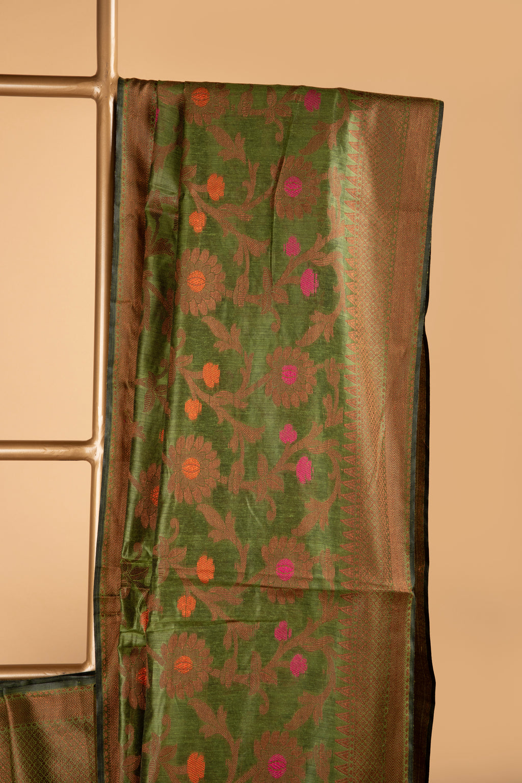 Green floral design cotton saree