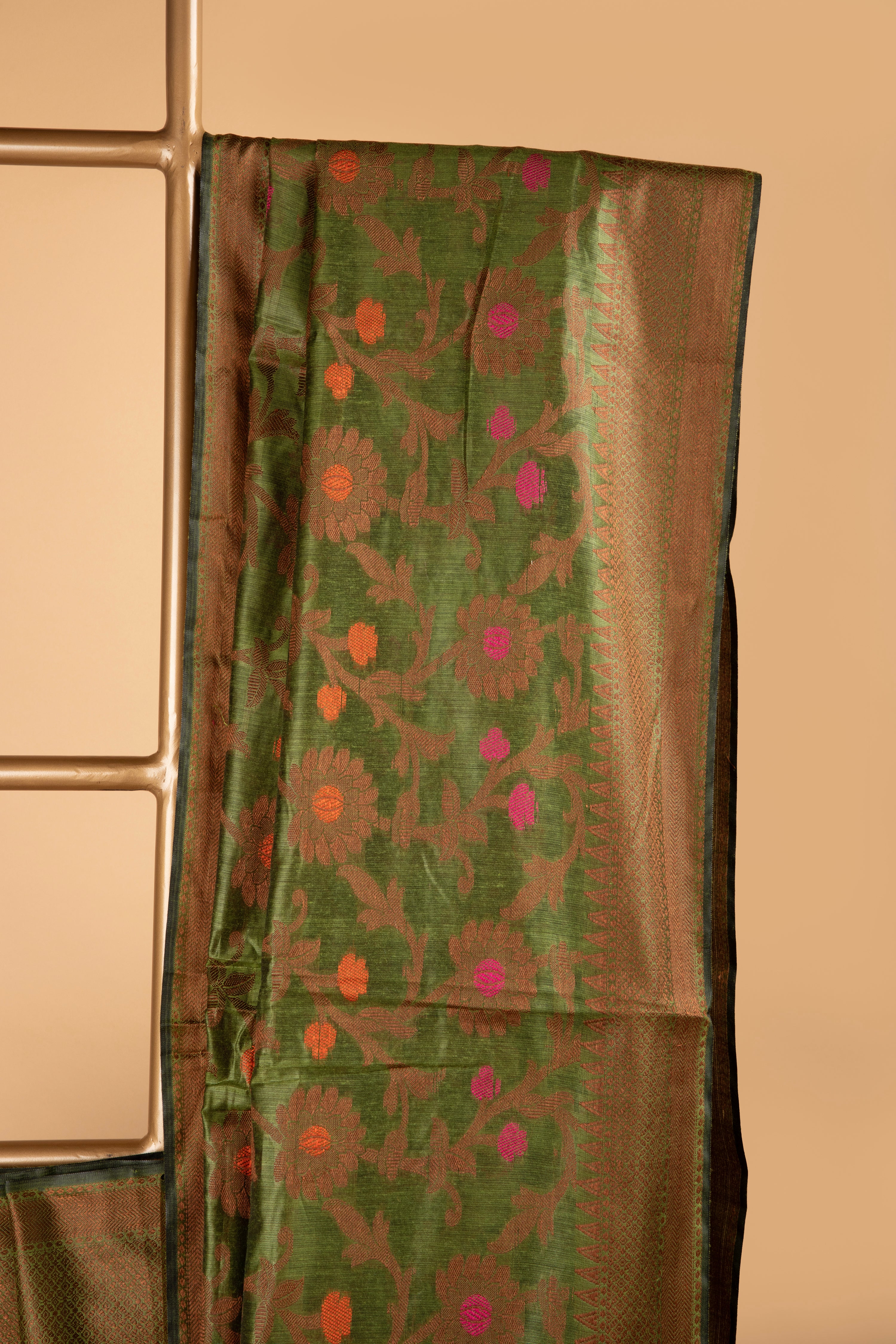 Green floral design cotton saree