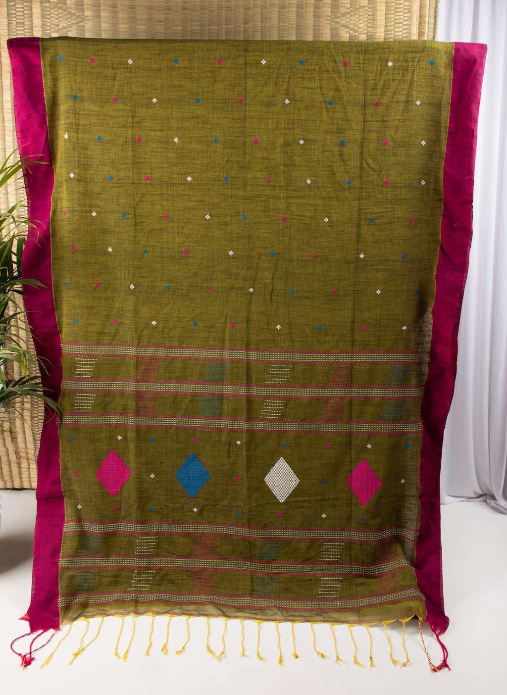 Moss green diamond buta cotton saree