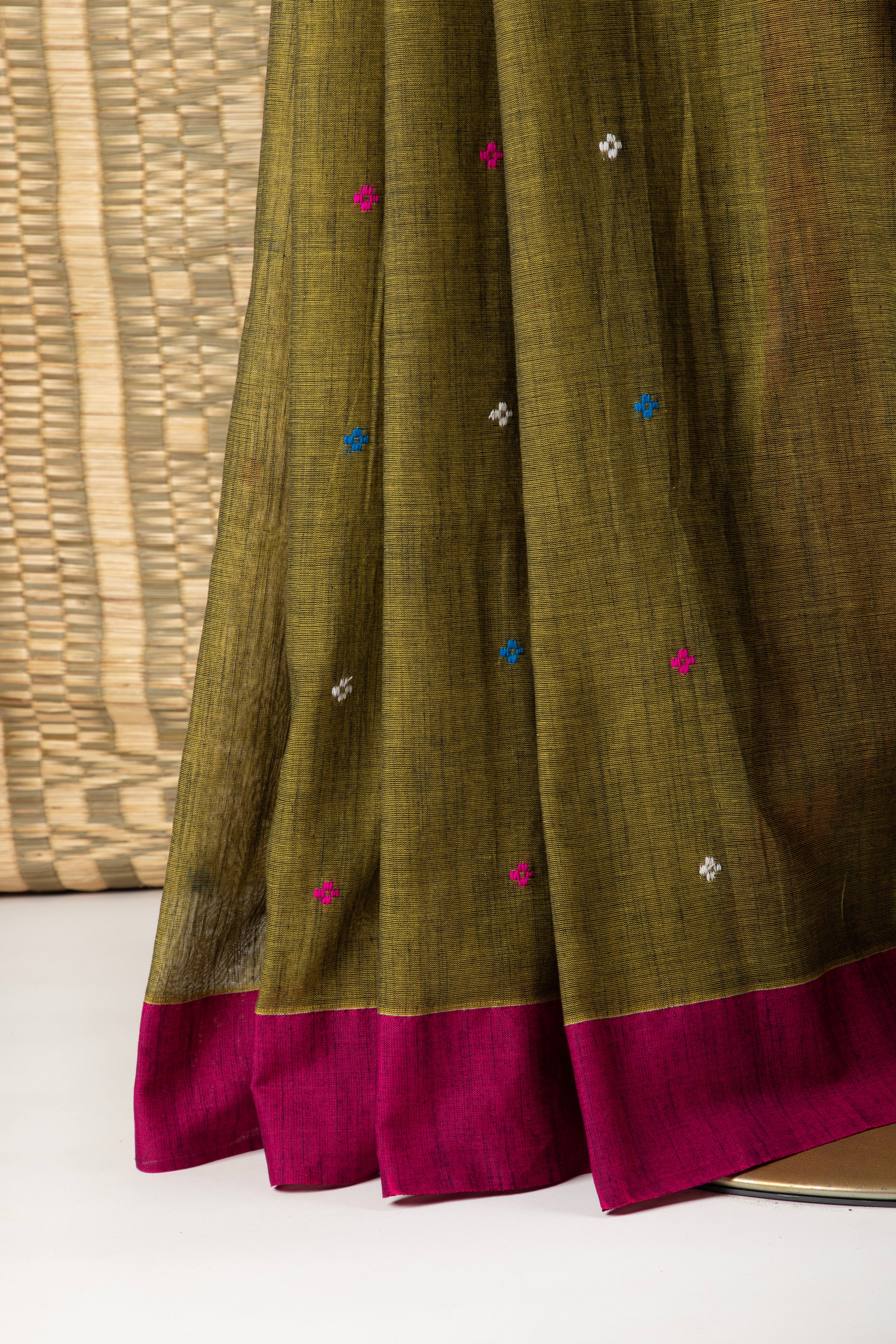 Moss green diamond buta cotton saree
