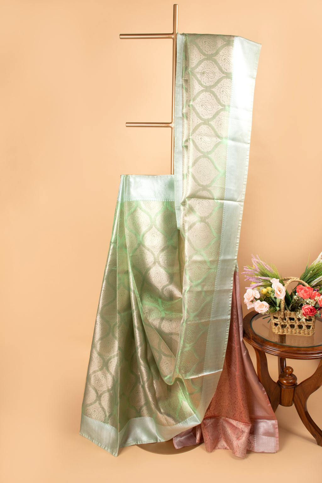 Green tissue blended silk saree
