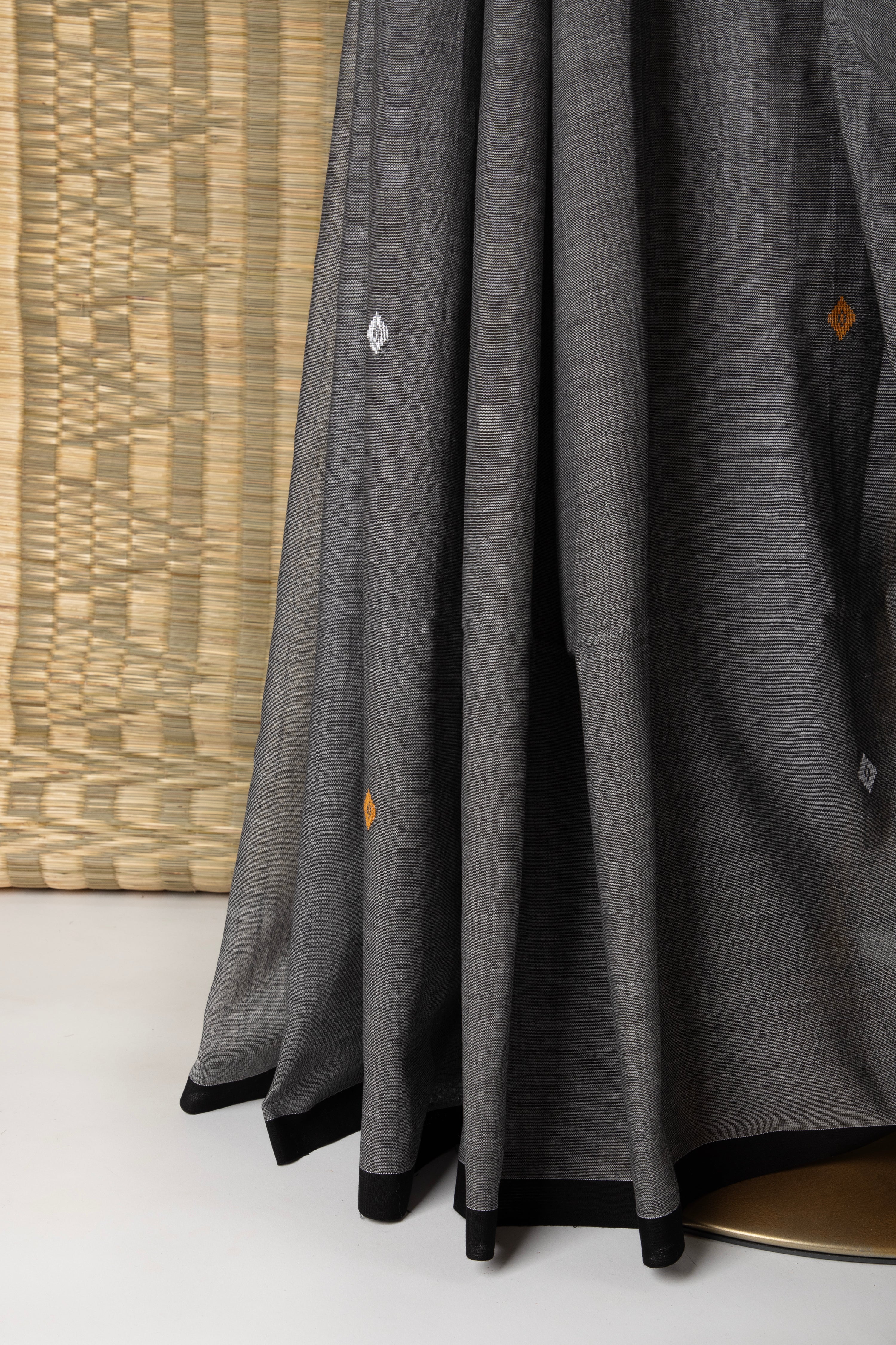 Grey cotton saree with bird motifs