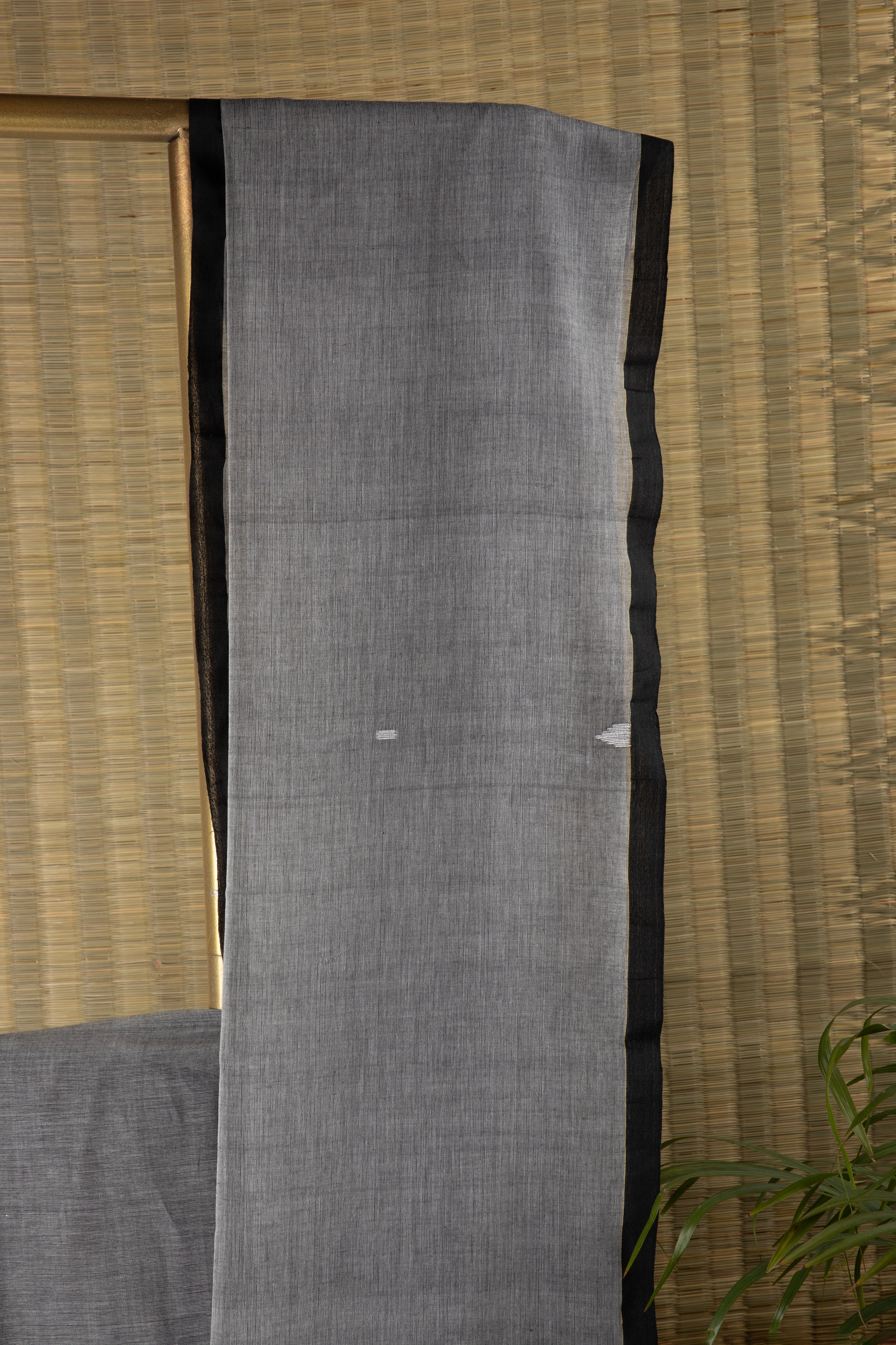 Grey and black handloom cotton saree