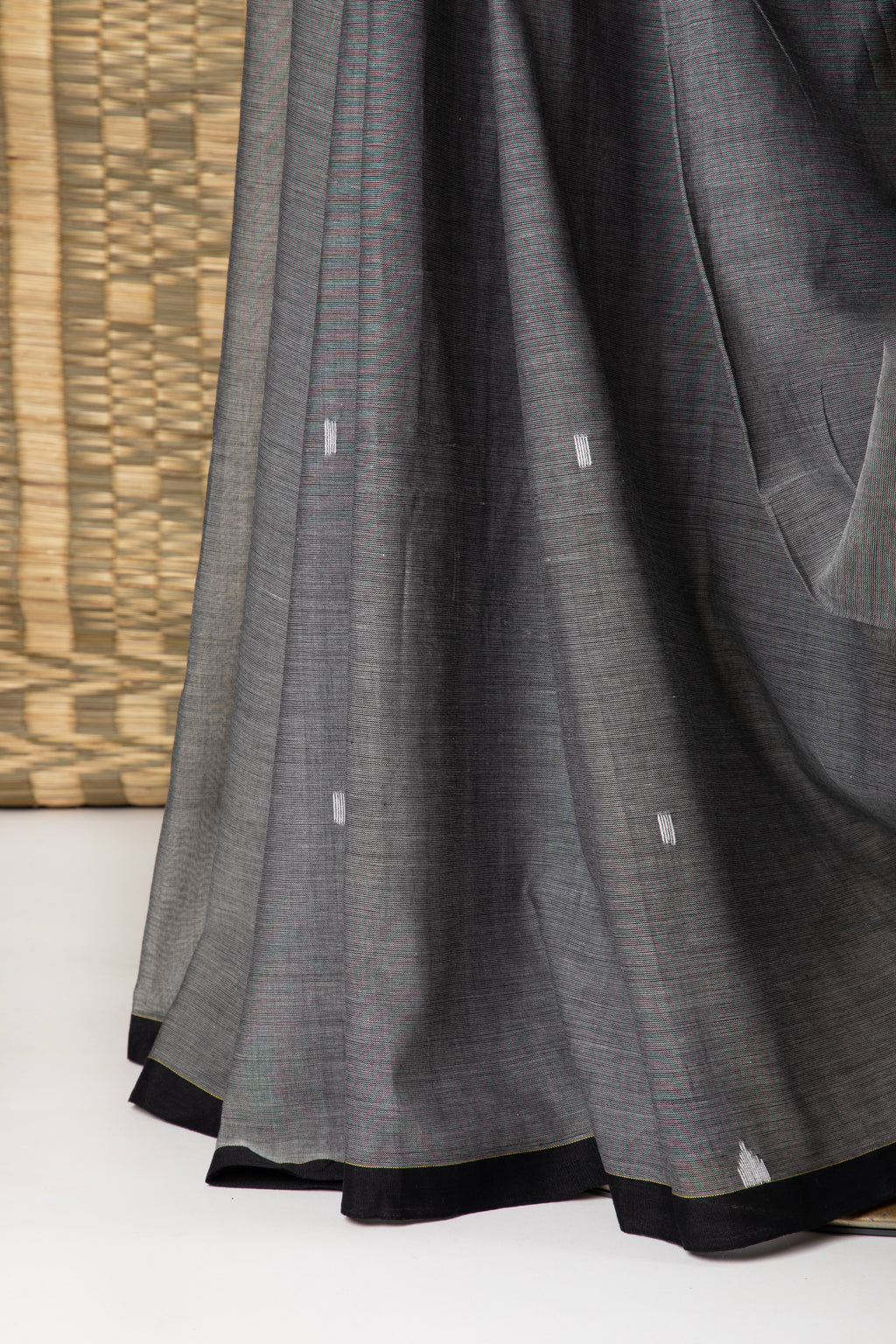 Grey and black handloom cotton saree