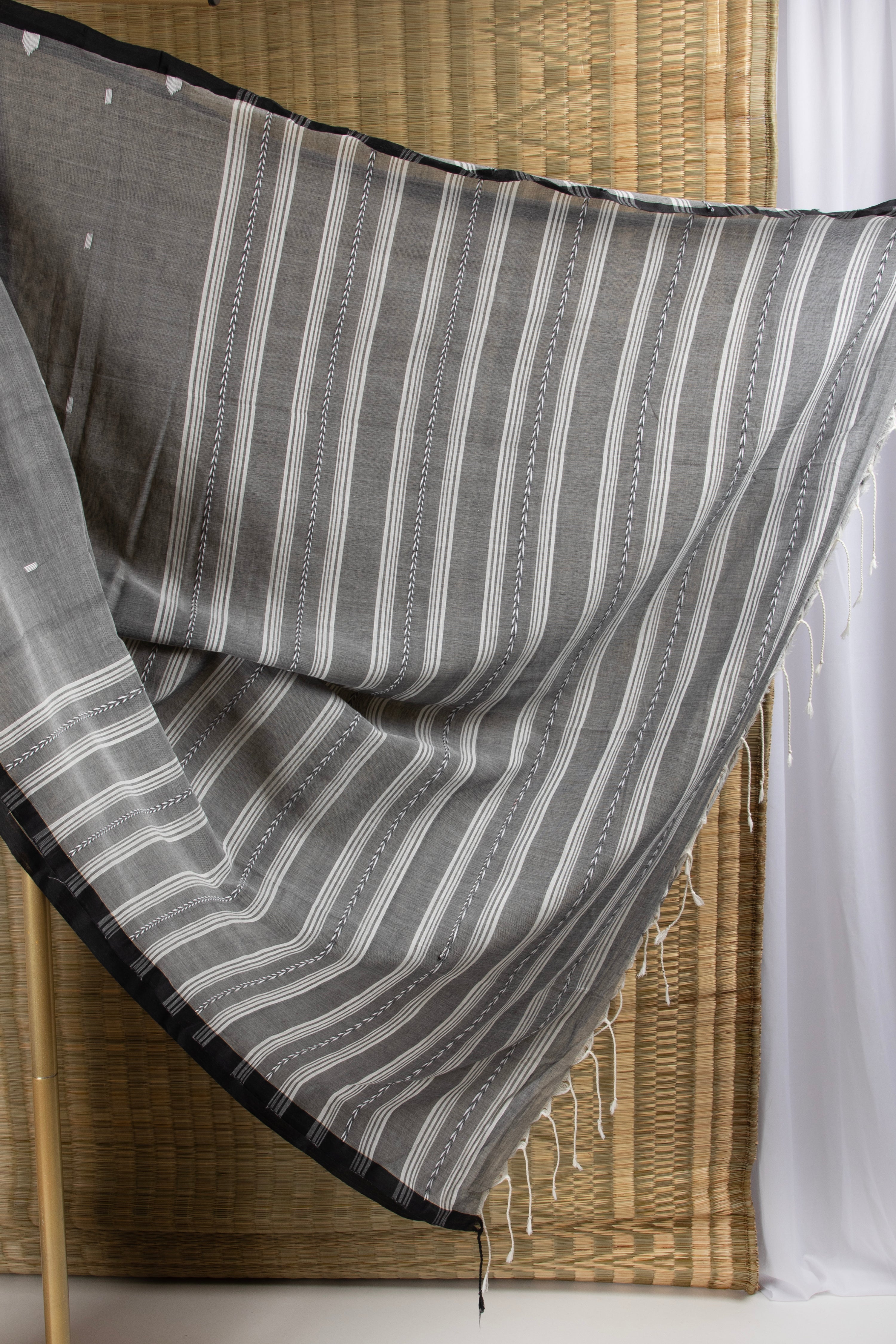 Grey and black handloom cotton saree