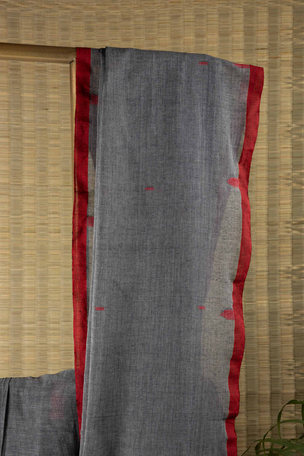 Grey and red handloom cotton saree