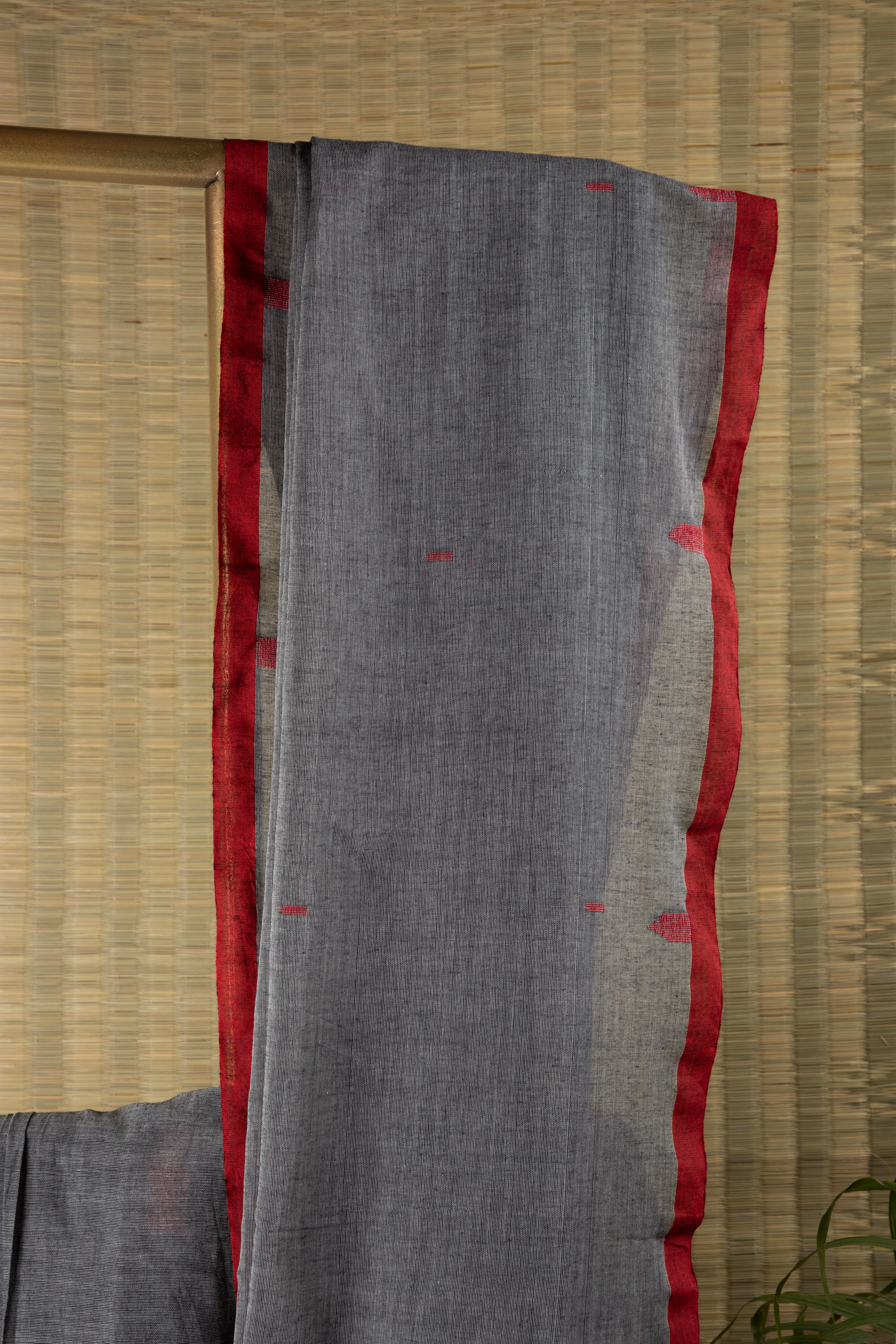 Grey and red handloom cotton saree