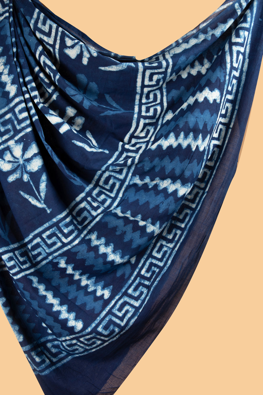 Indigo Hand block saree with stripe pattern