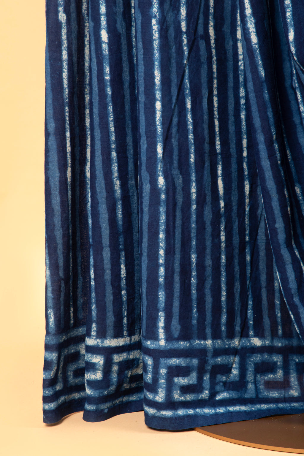 Indigo Hand block saree with stripe pattern