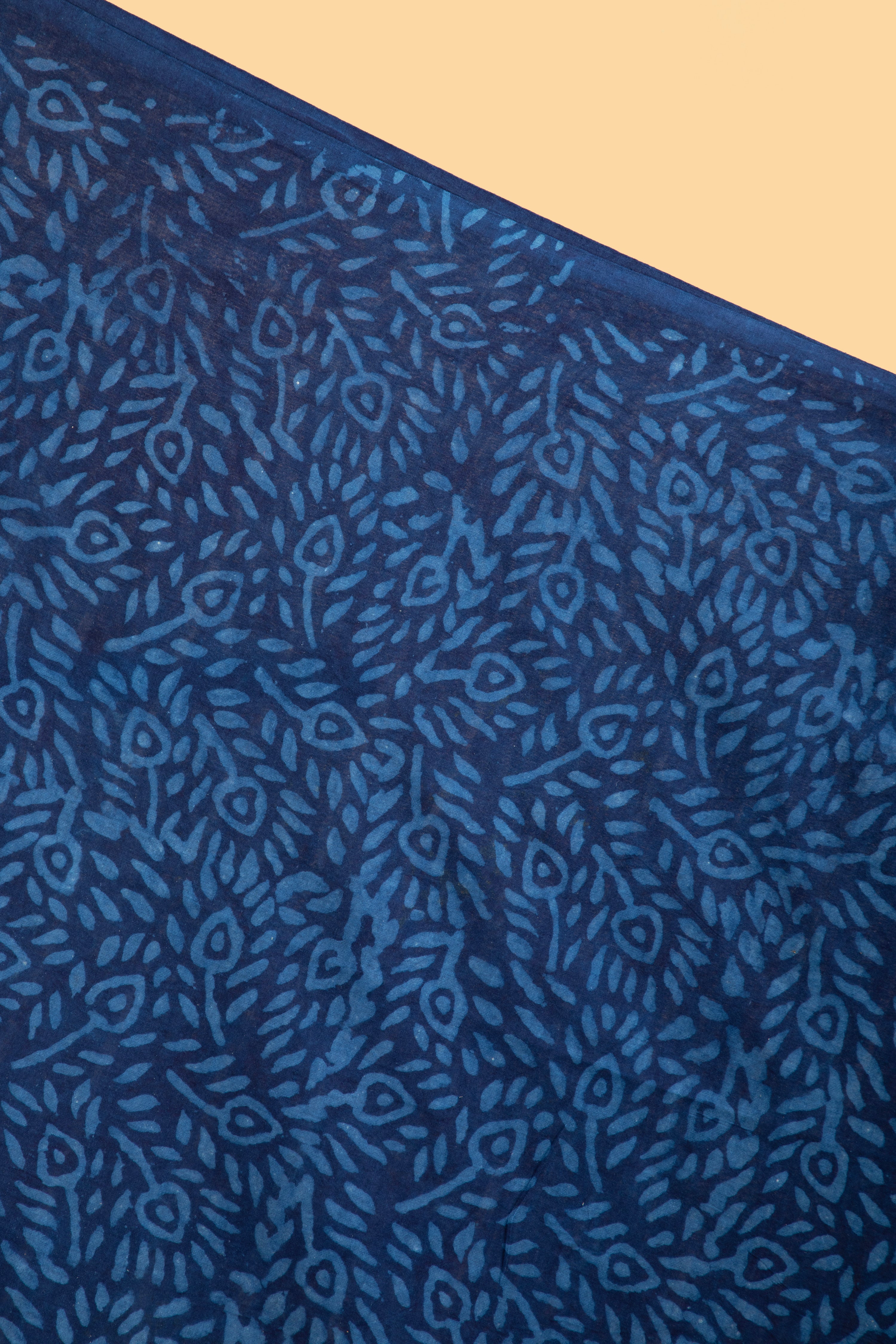 Indigo Hand block saree with stripe pattern