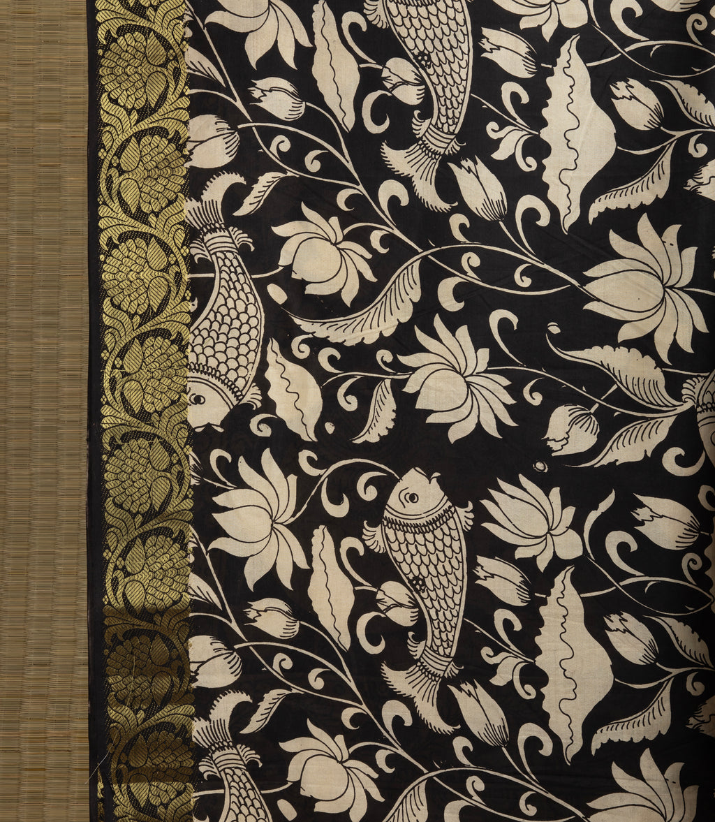 Mangalgiri silk pen kalamkari saree