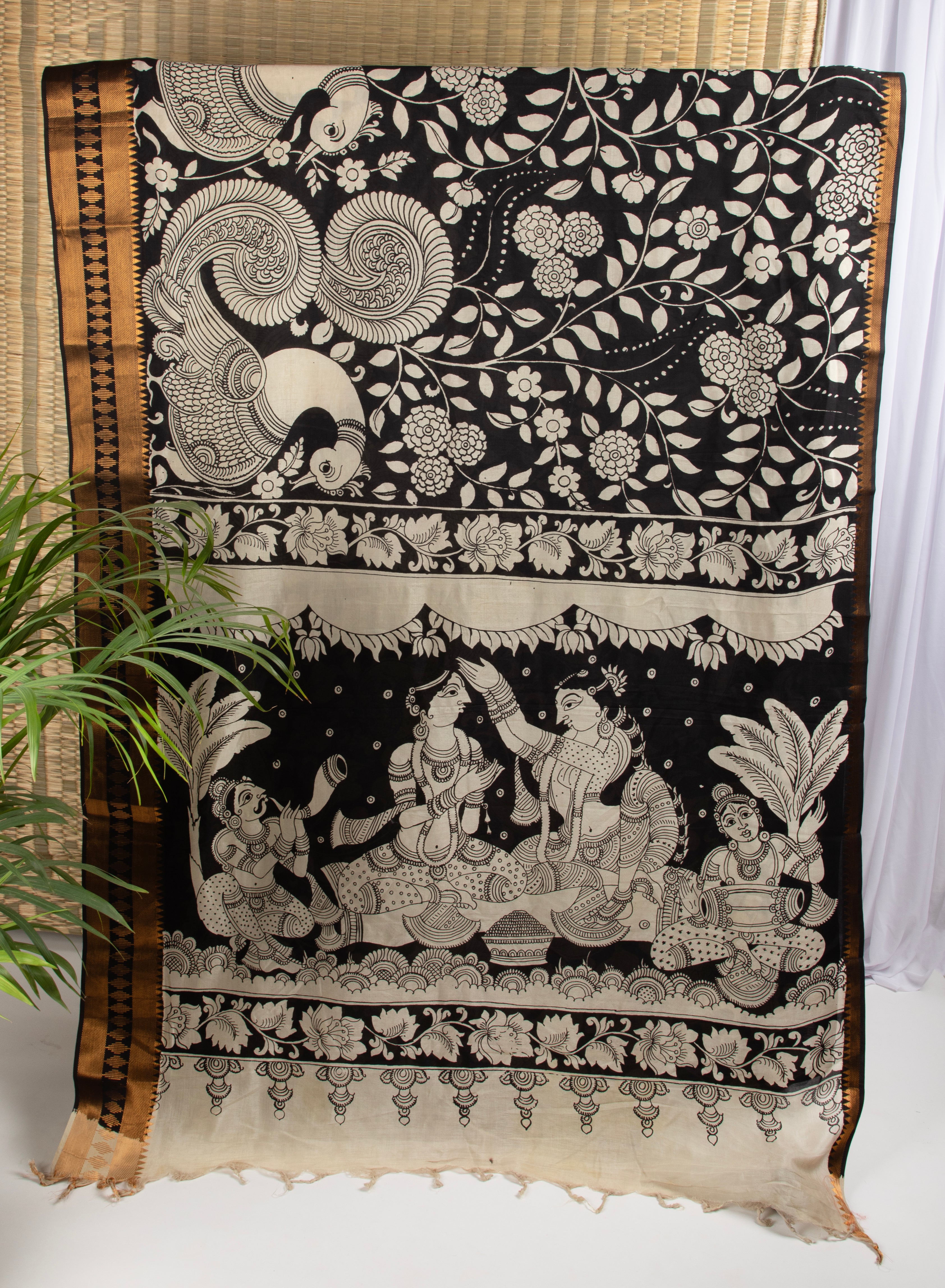Mangalgiri silk pen Kalamkari saree