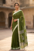 Green cotton saree
