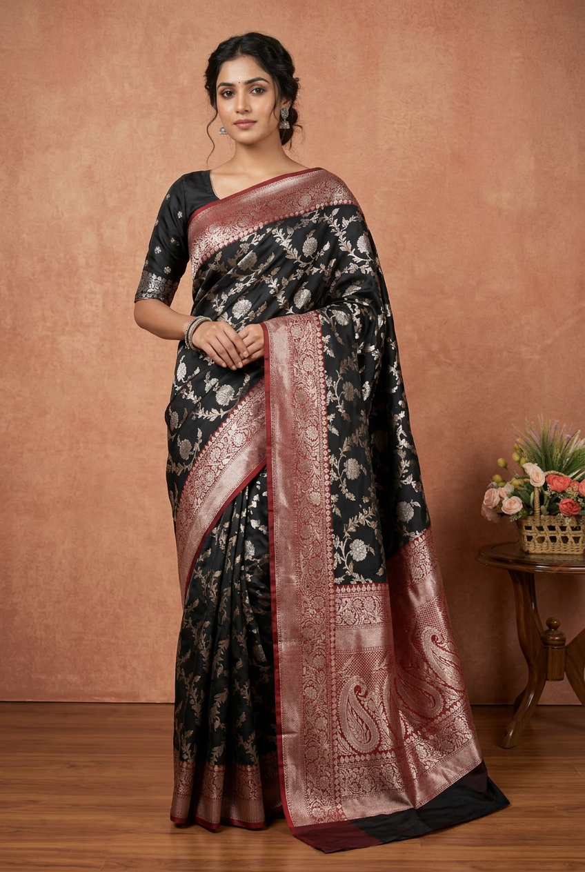 Black benarasi with all over jaal design