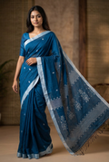 Blue cotton saree