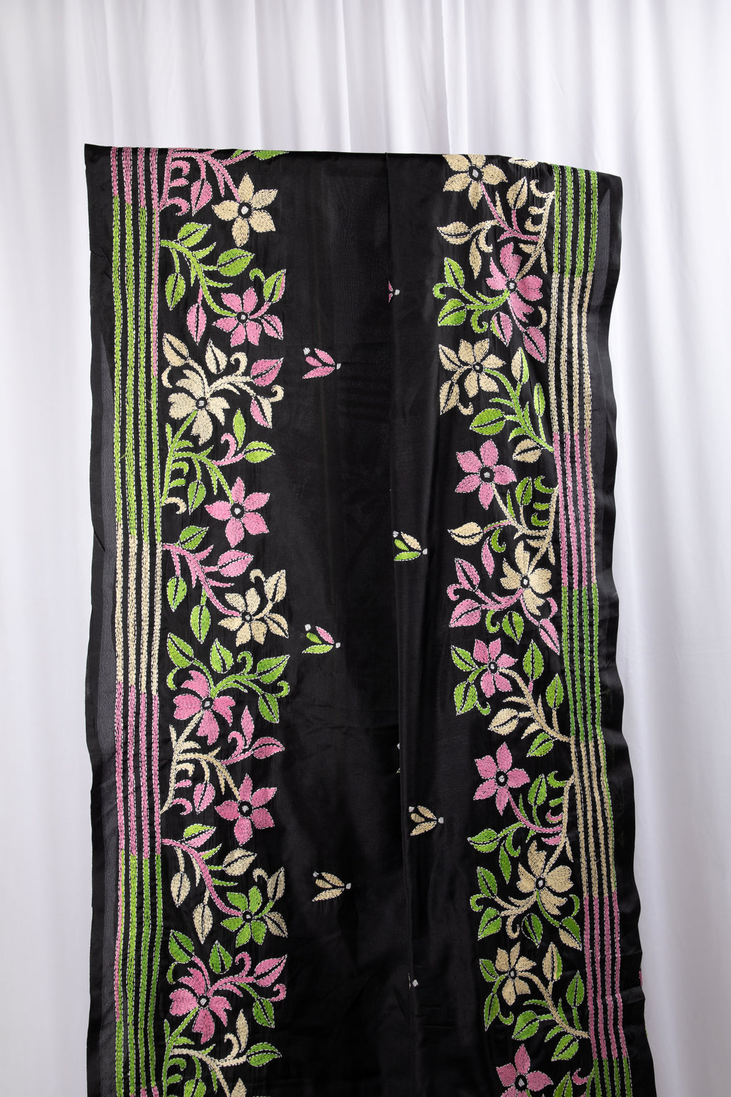 Black kantha stitch saree in blended silk