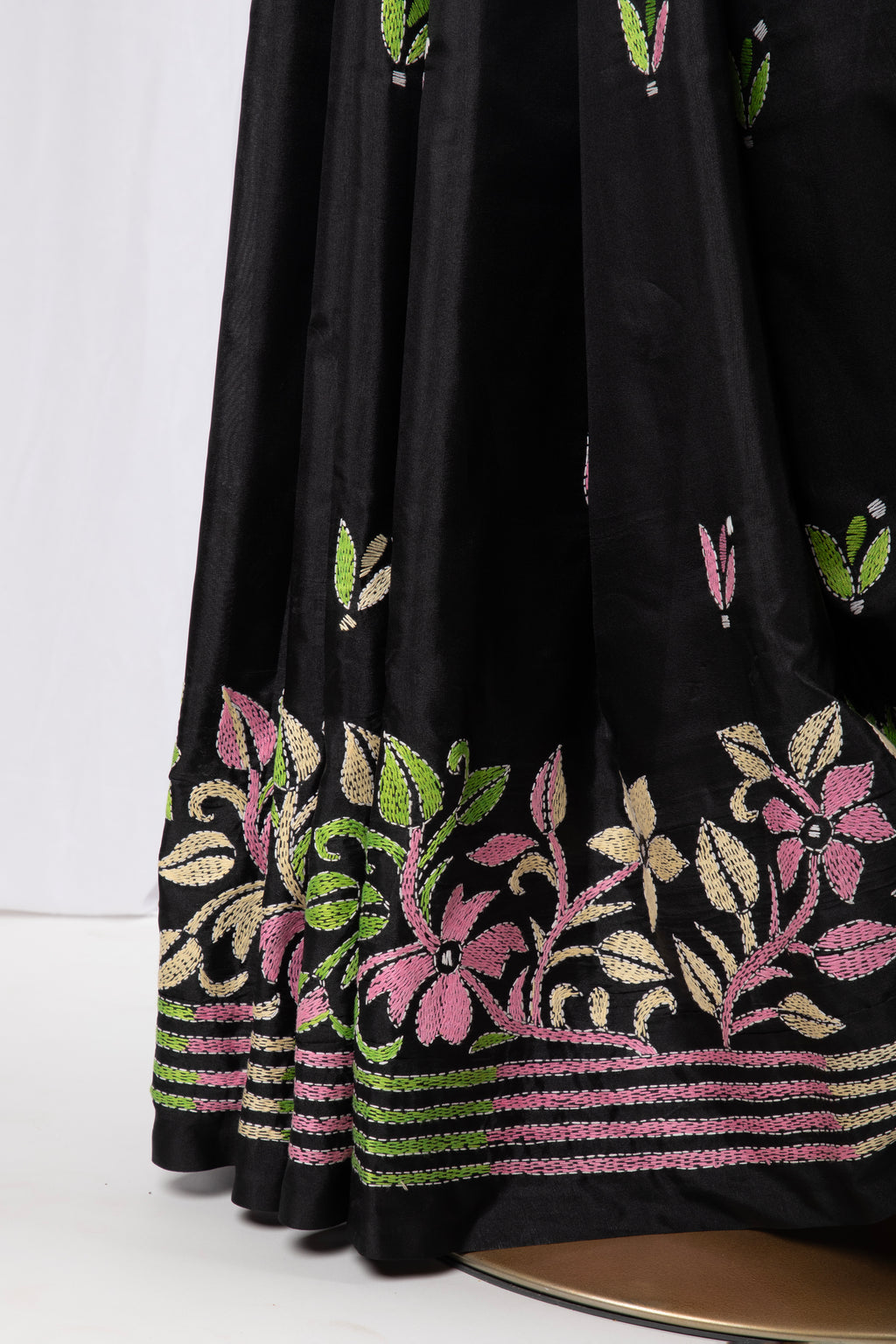 Black kantha stitch saree in blended silk