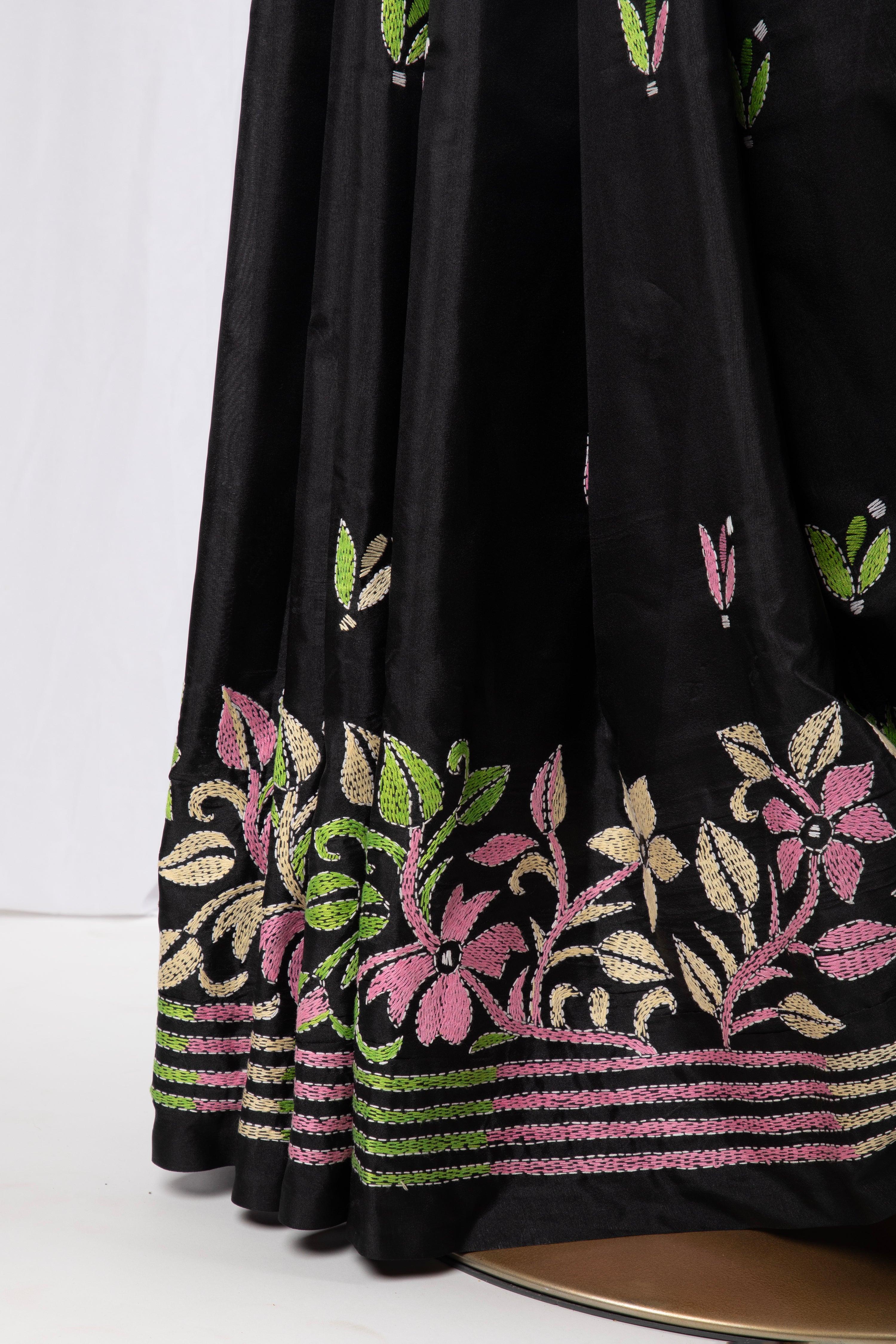 Black kantha stitch saree in blended silk
