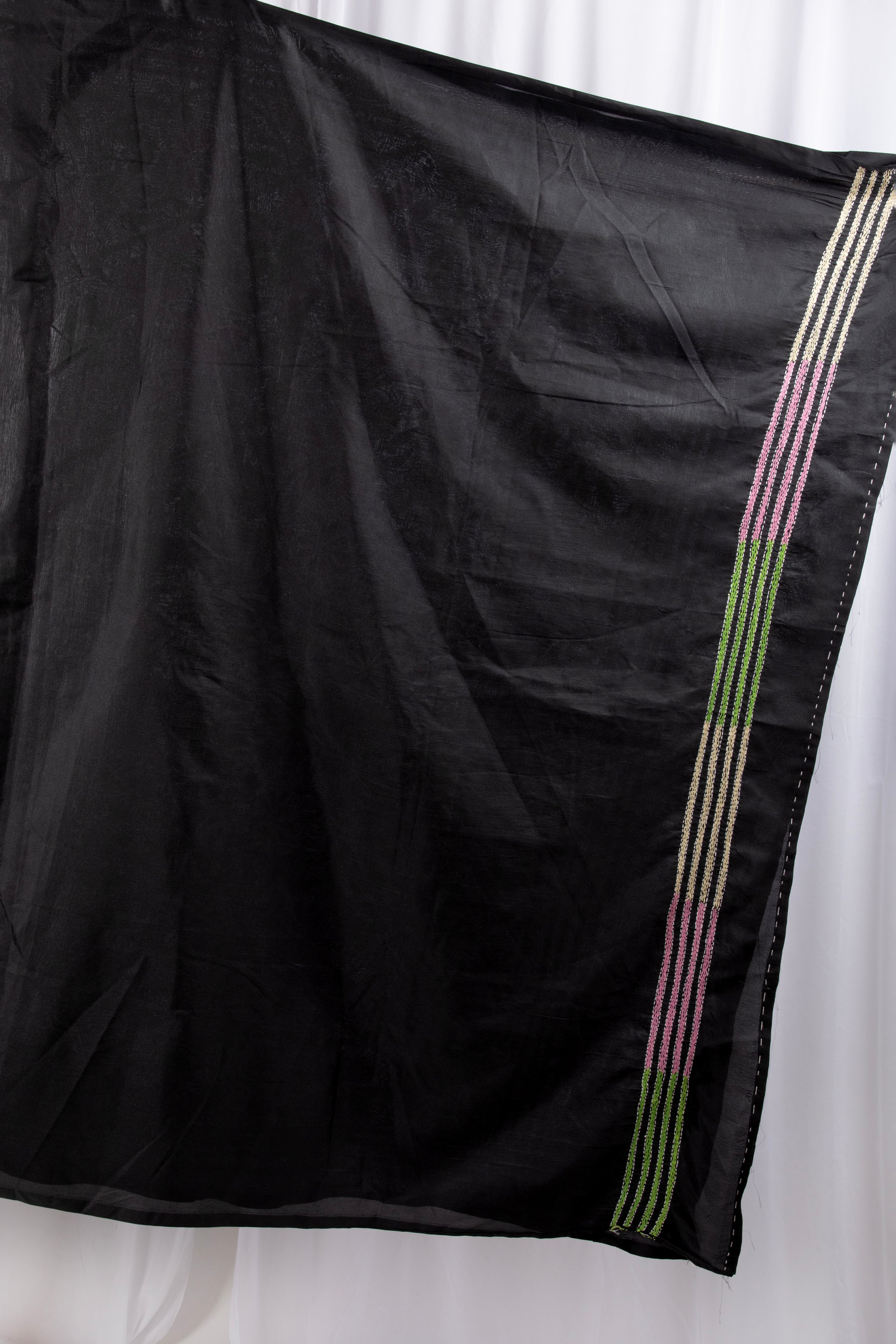Black kantha stitch saree in blended silk
