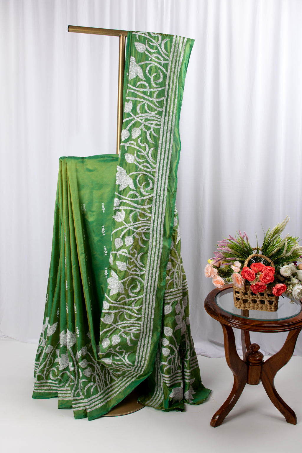 Dual shade kantha stitch saree in blended silk