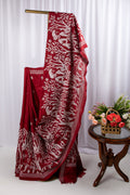 Maroon kantha stitch saree in blended silk
