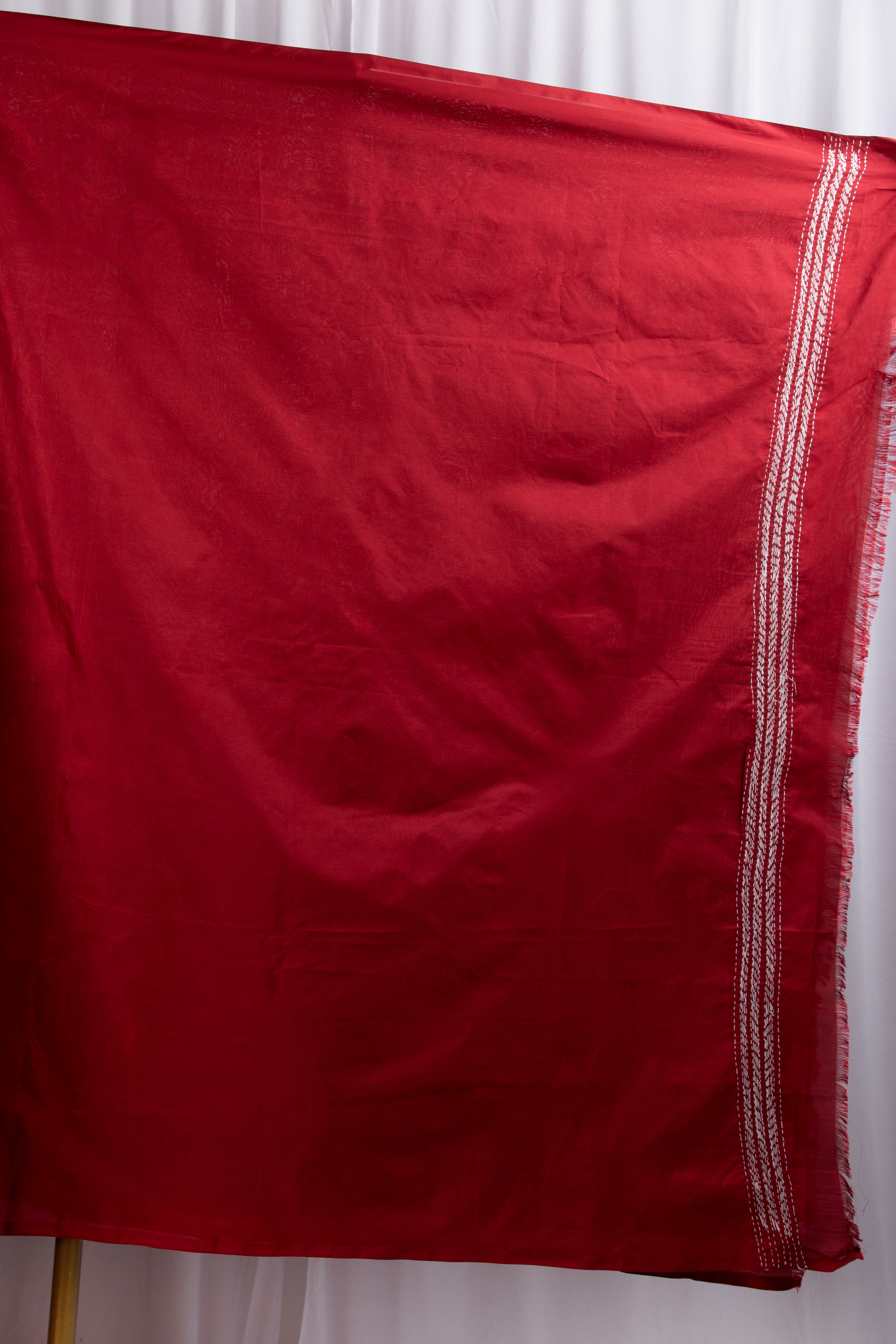 Maroon kantha stitch saree in blended silk
