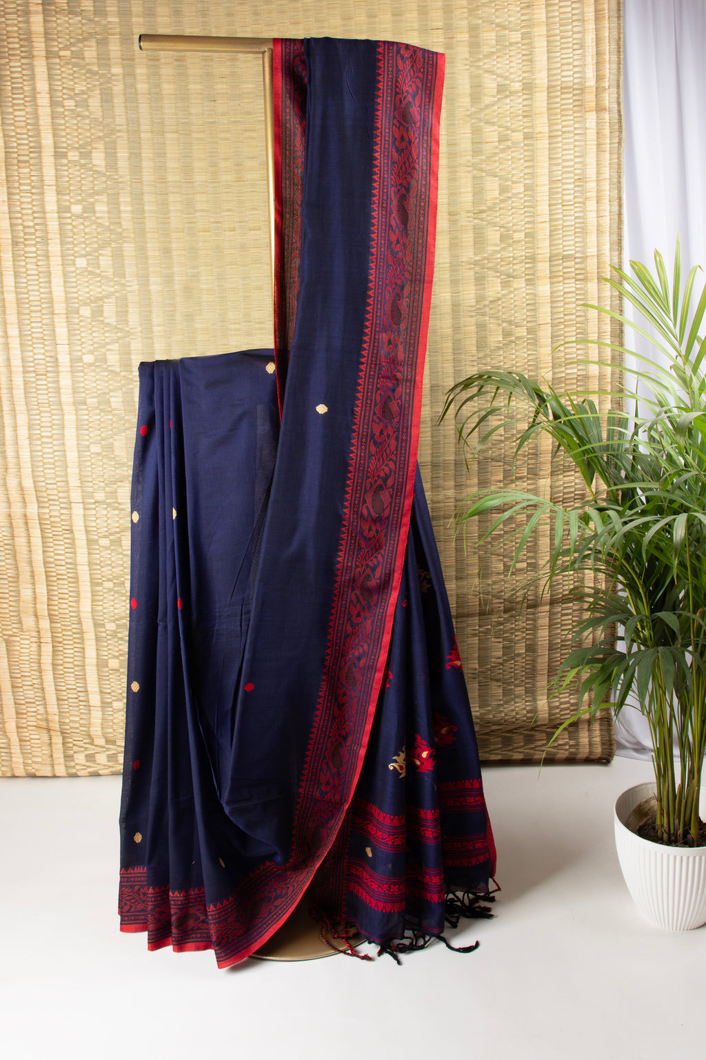 Navy blue khadi coton saree
