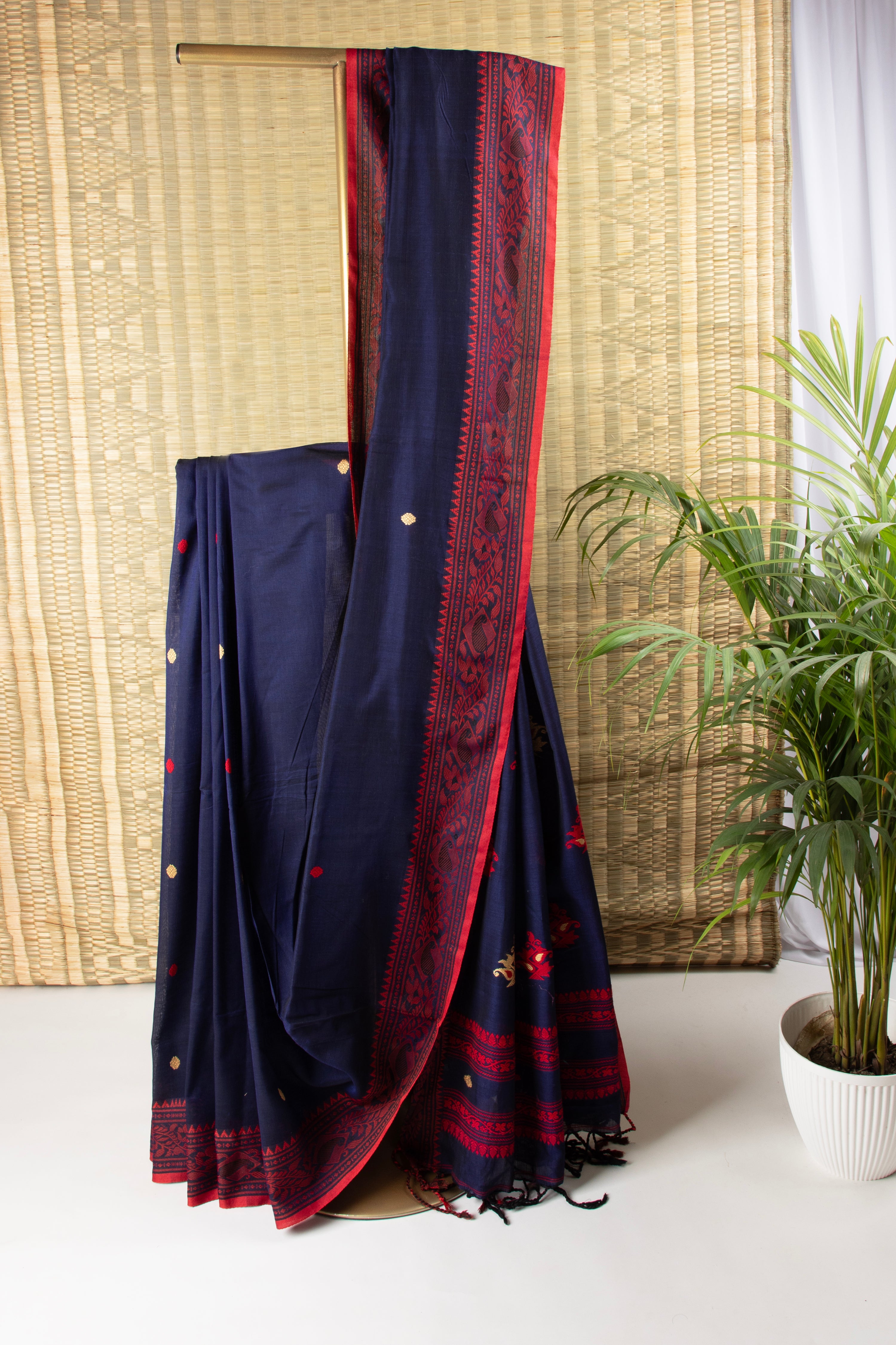 Navy blue khadi coton saree