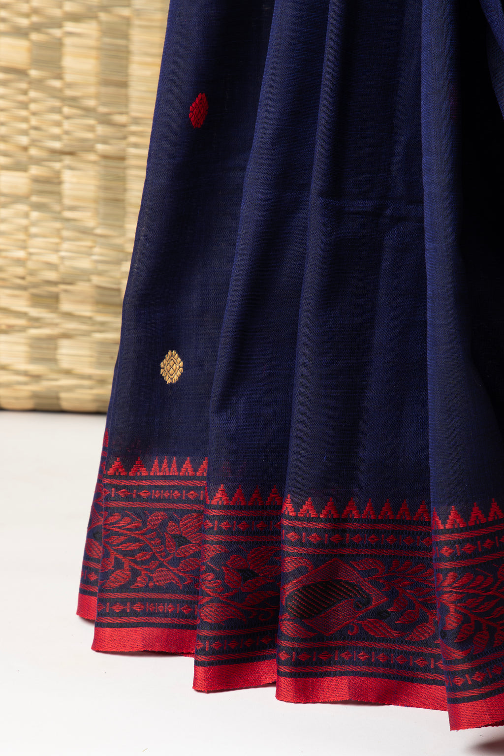 Navy blue khadi coton saree