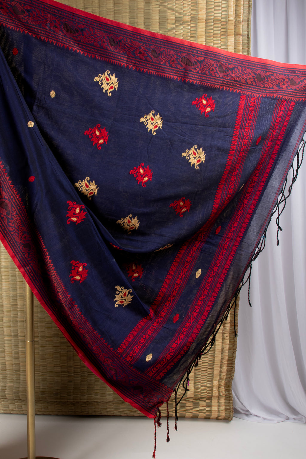 Navy blue khadi coton saree