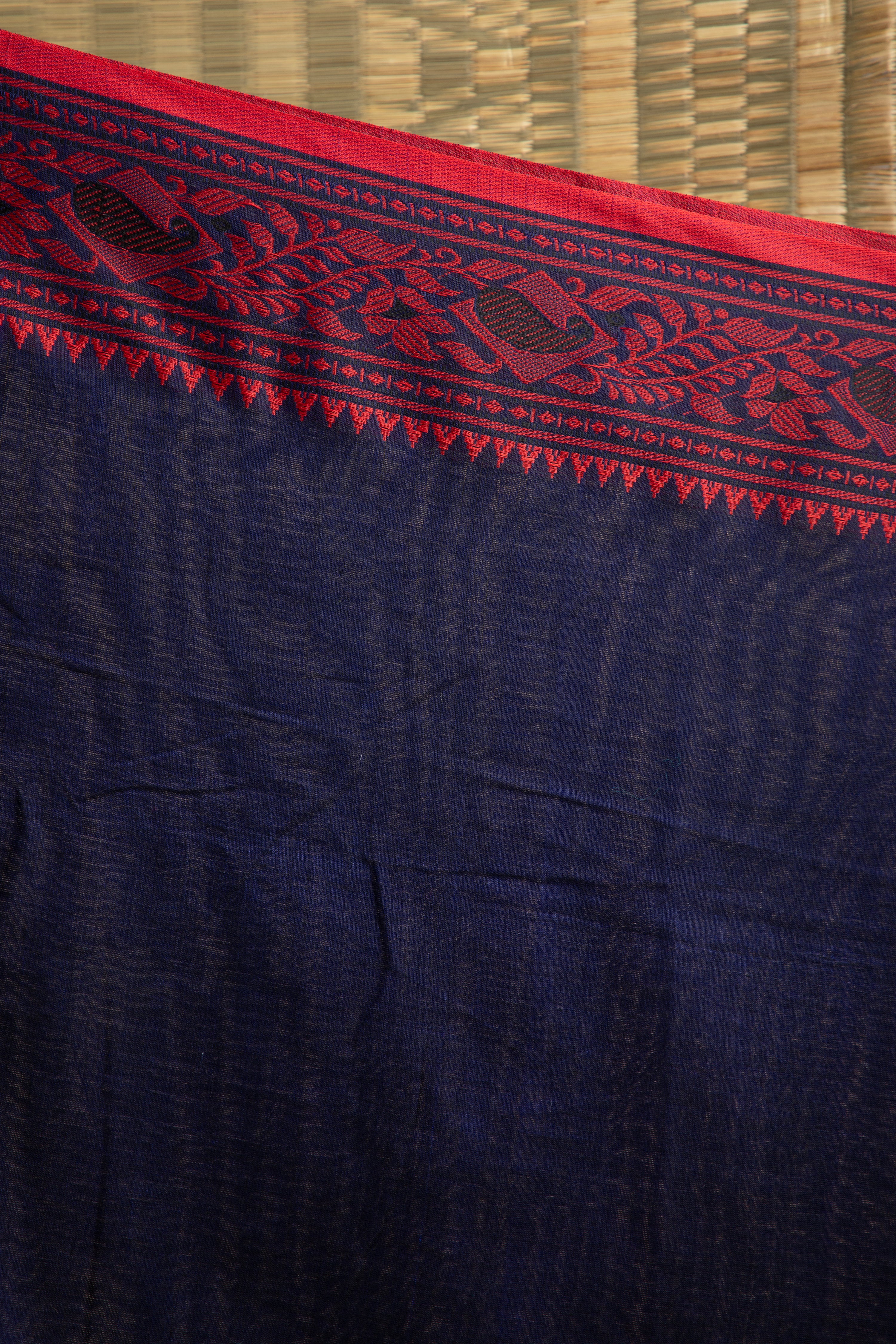 Navy blue khadi coton saree