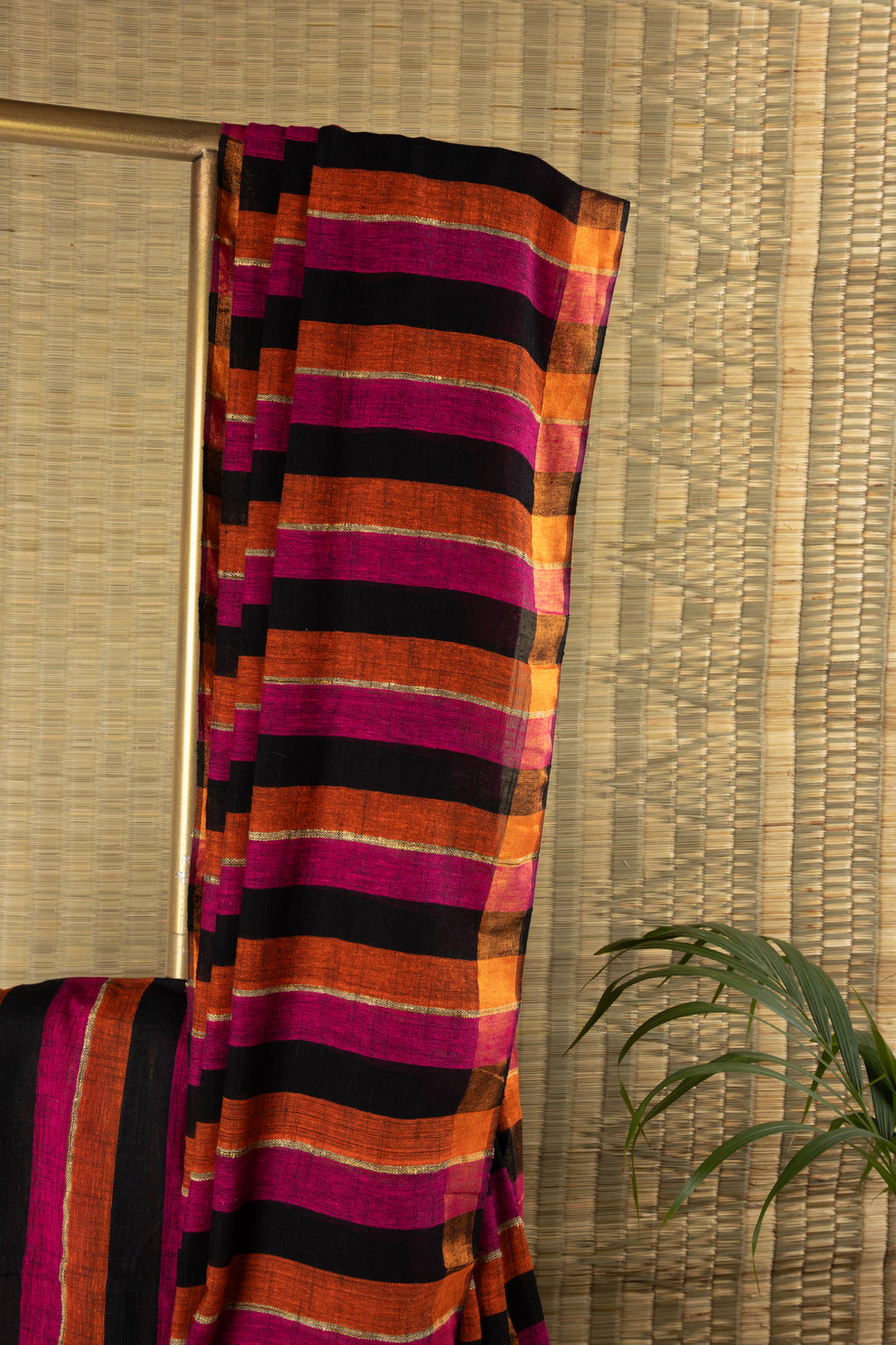 Black multi striped jute cotton saree