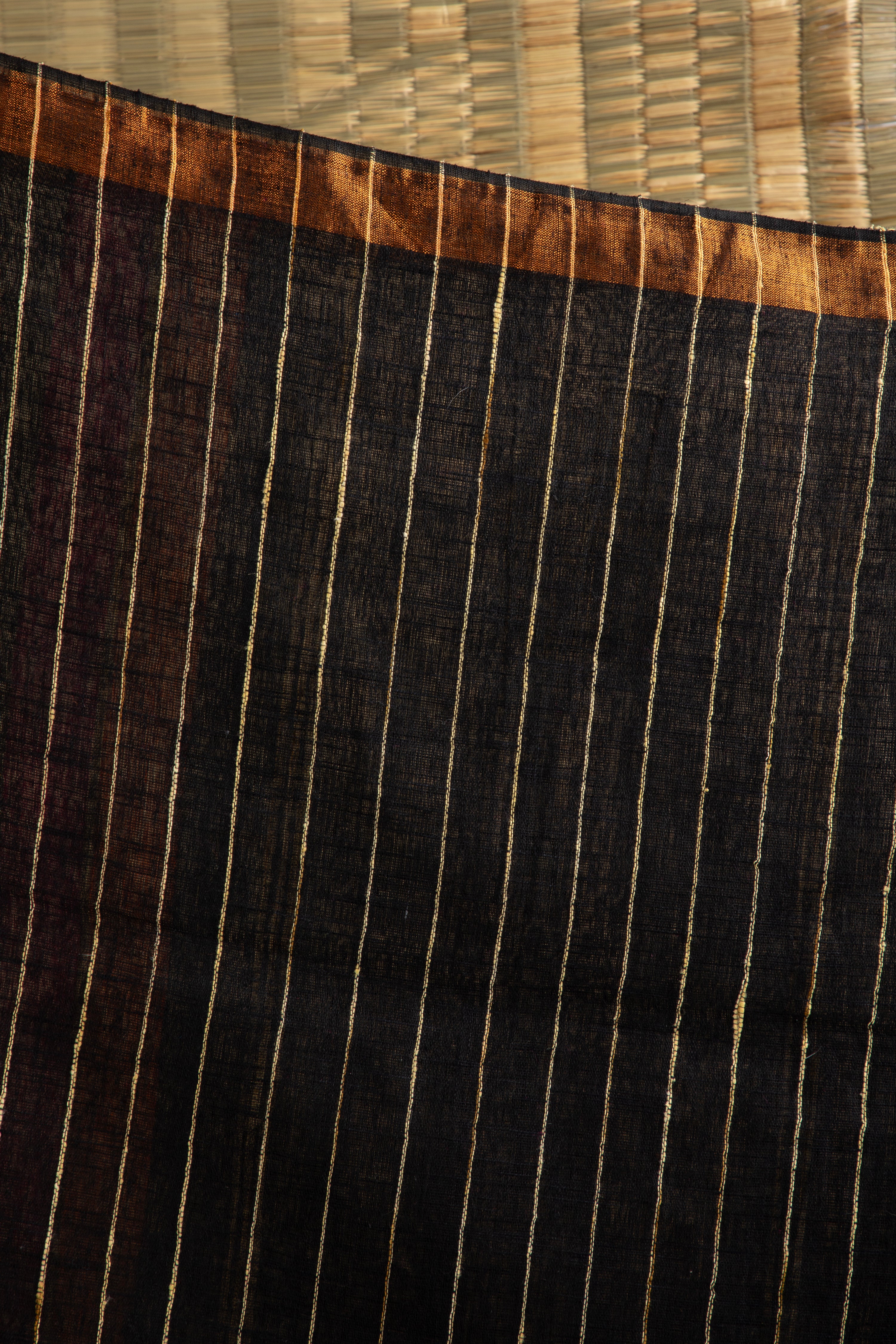 Black multi striped jute cotton saree