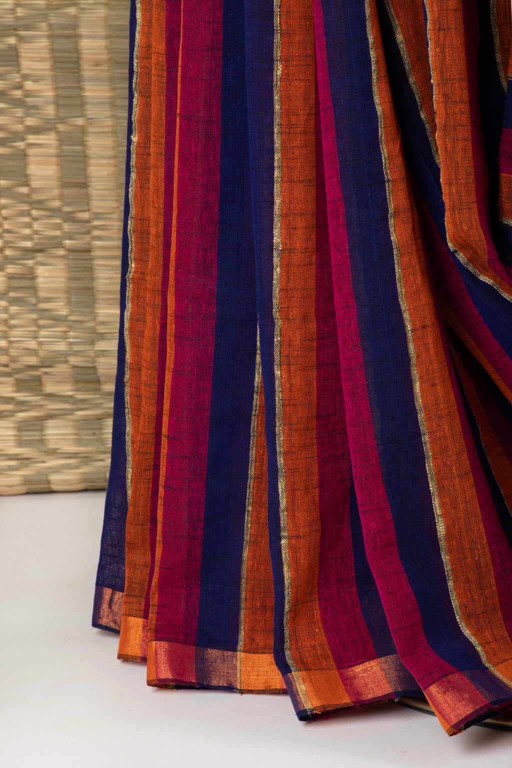 Blue multi stripe jute linen saree