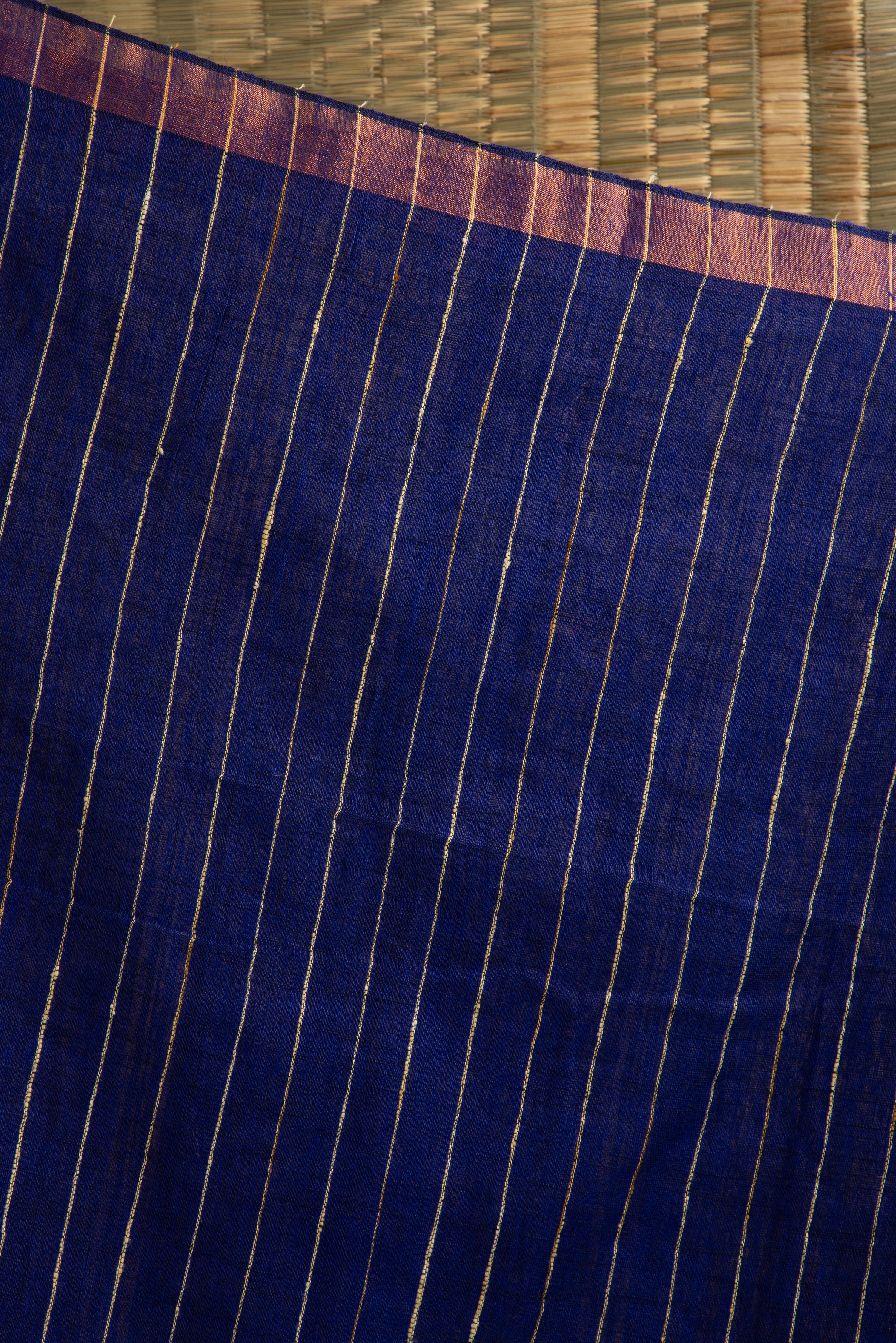 Blue multi stripe jute linen saree