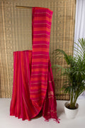 Pink multi stripe jute linen saree