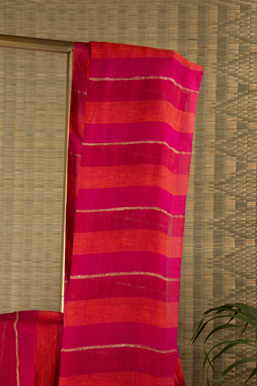 Pink multi stripe jute linen saree