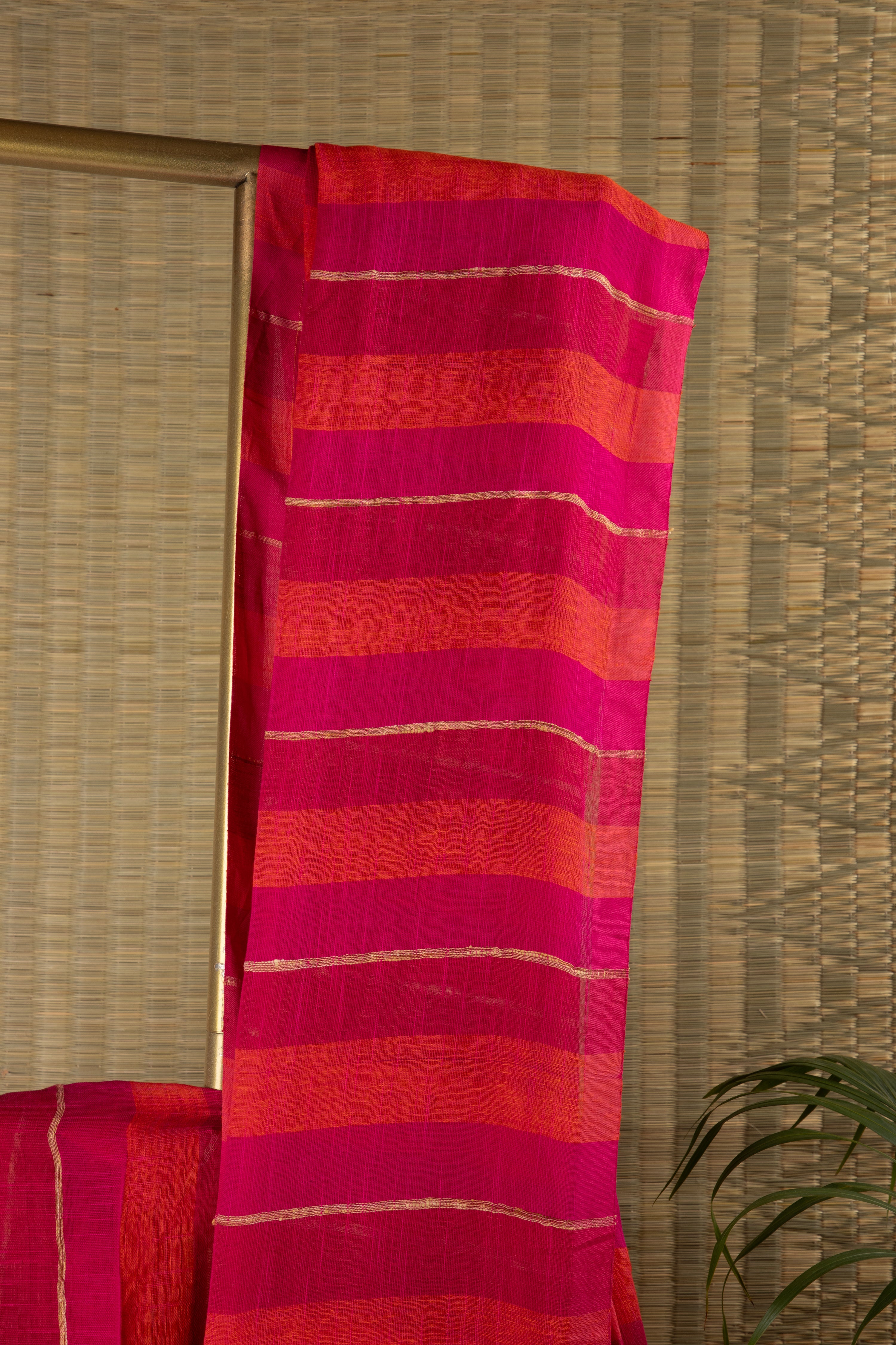 Pink multi stripe jute linen saree