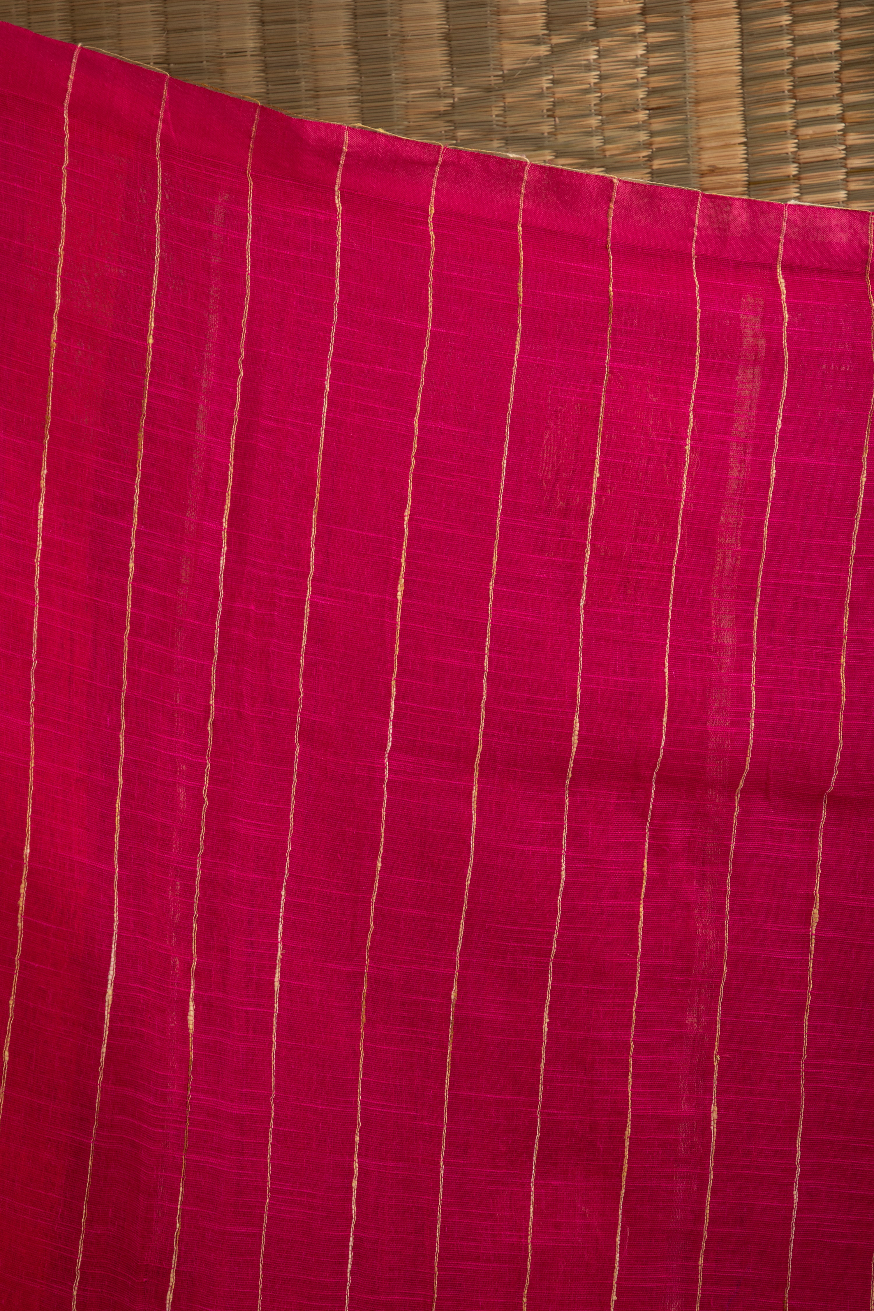 Pink multi stripe jute linen saree