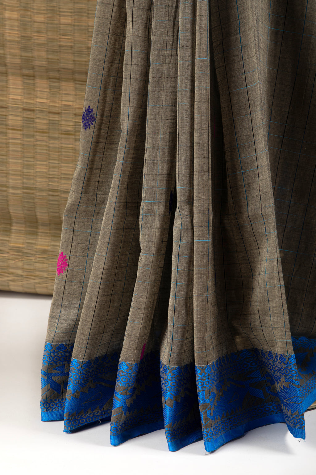Mud grey cotton saree with ganga jamuna border