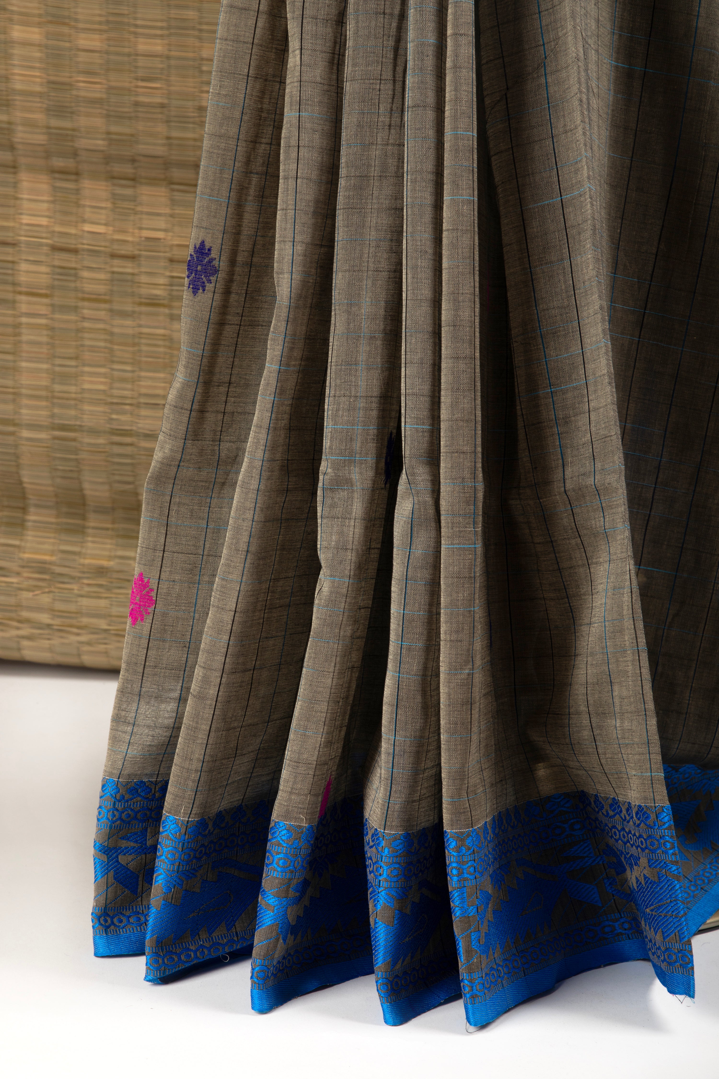 Mud grey cotton saree with ganga jamuna border
