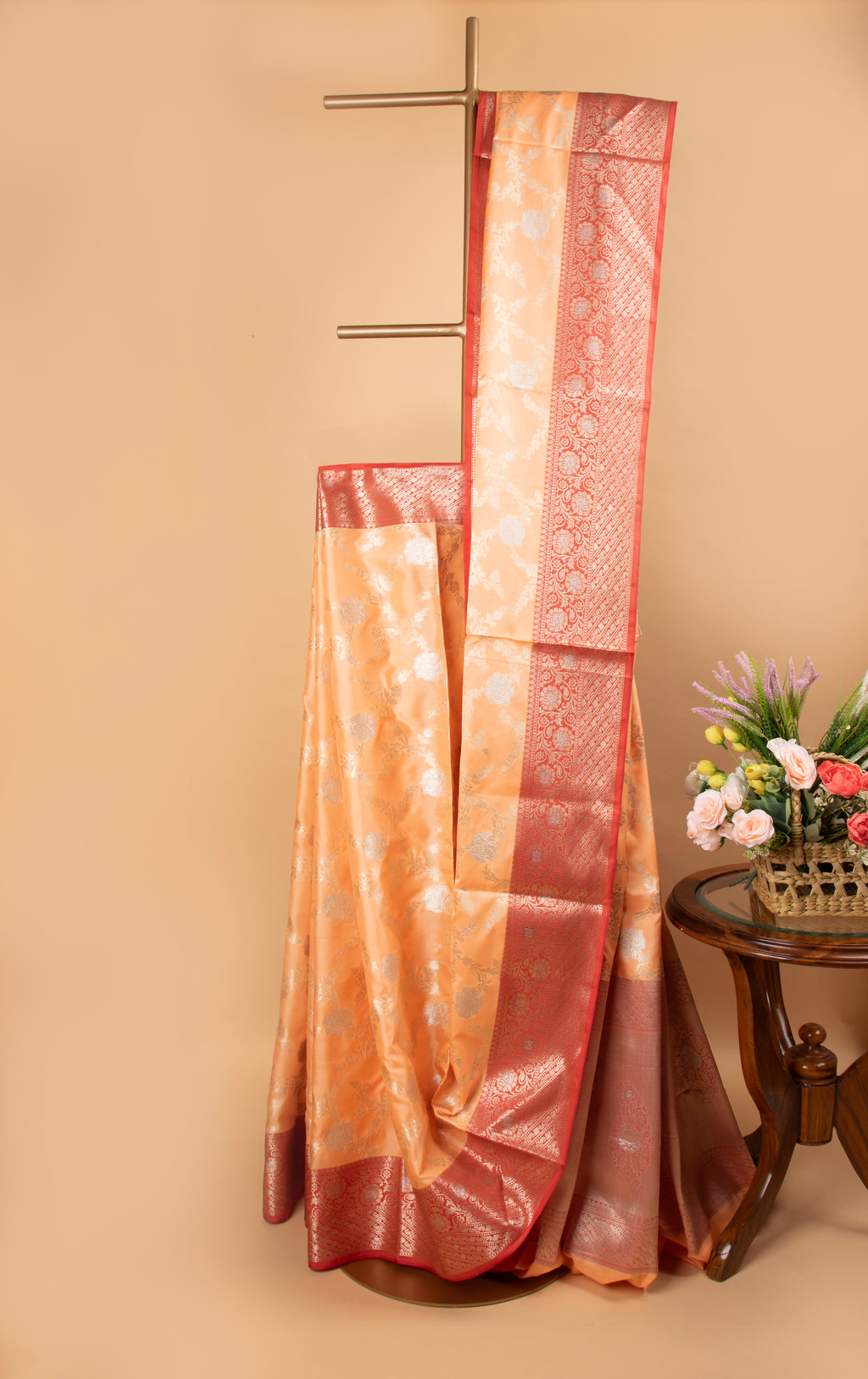 Light Orange floral design benarasi