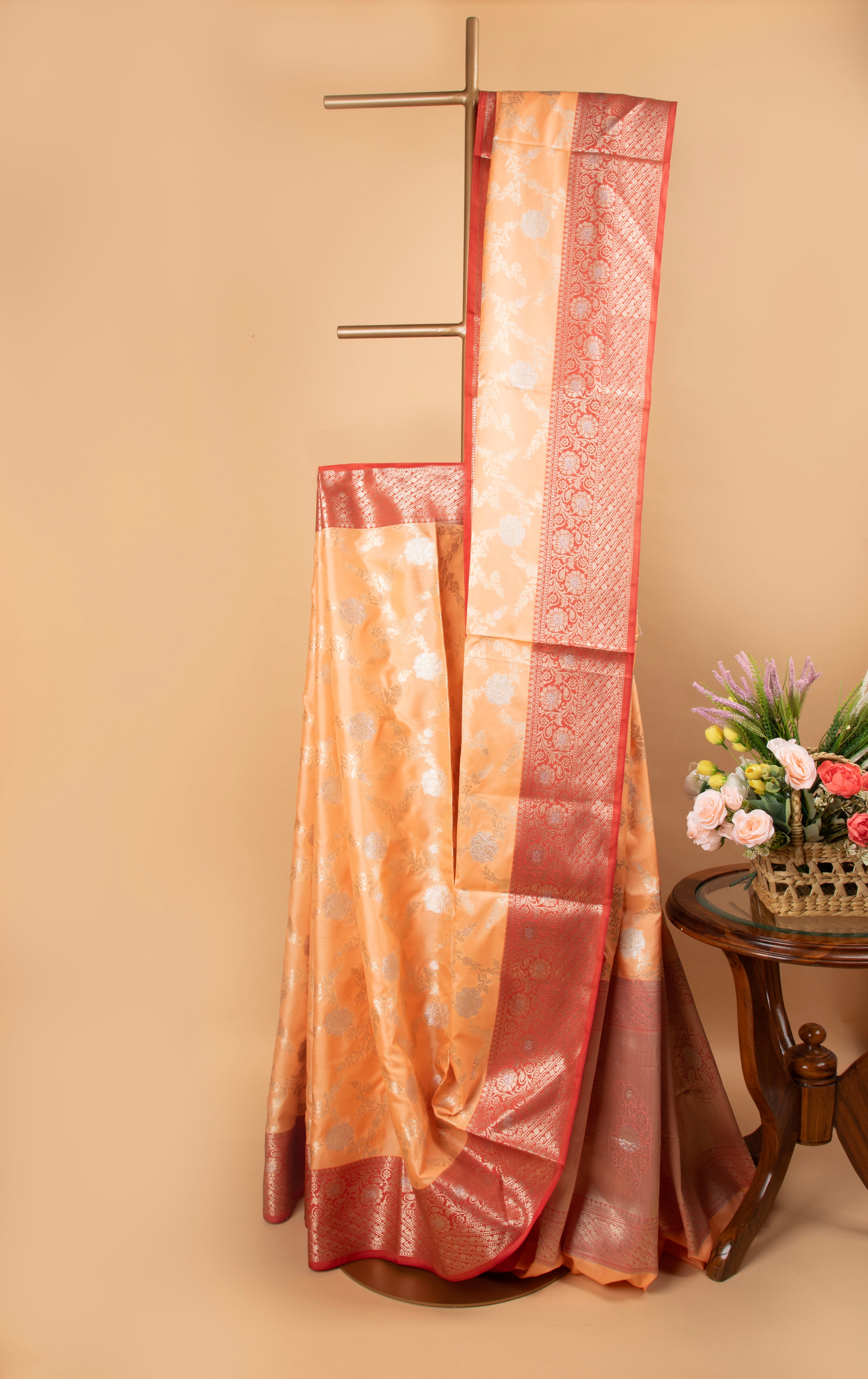 Light Orange floral design benarasi