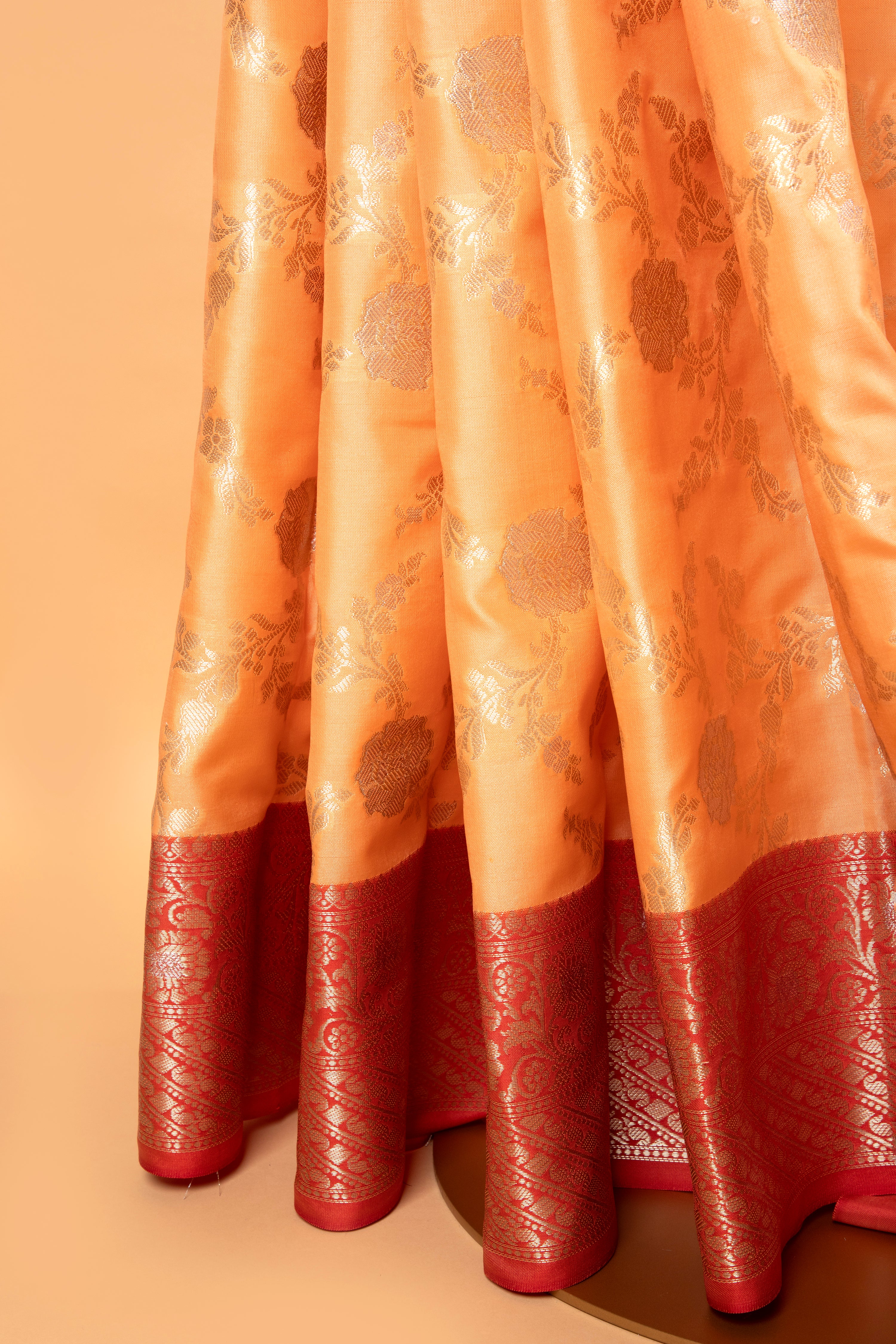 Light Orange floral design benarasi