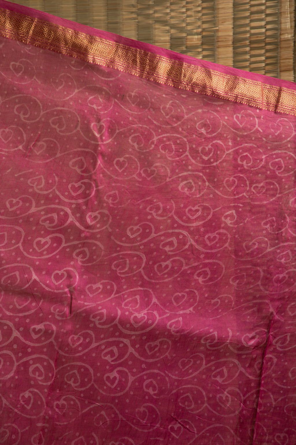 Pink silk cotton hand block print saree