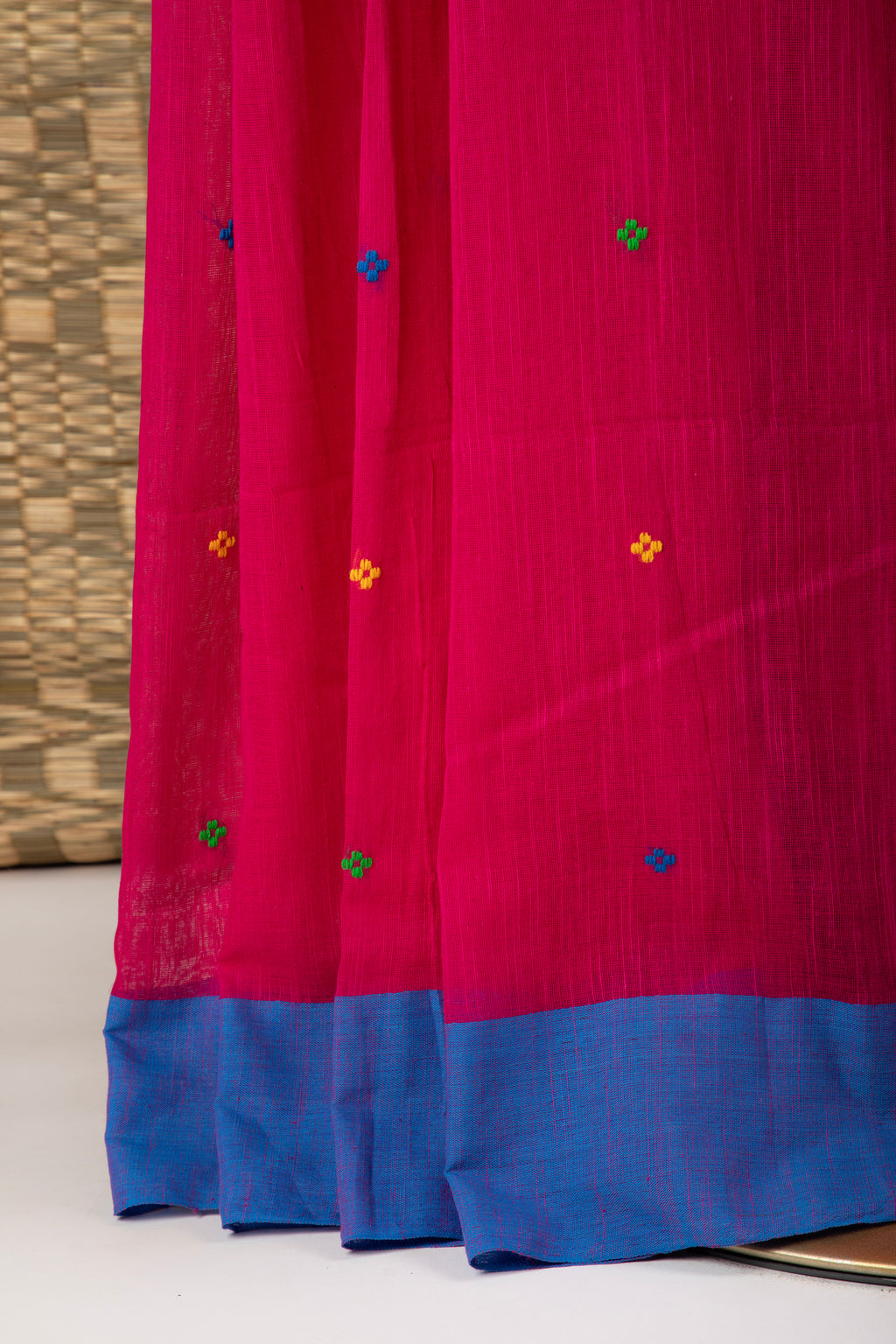 Magenta pink handloom saree with blue border
