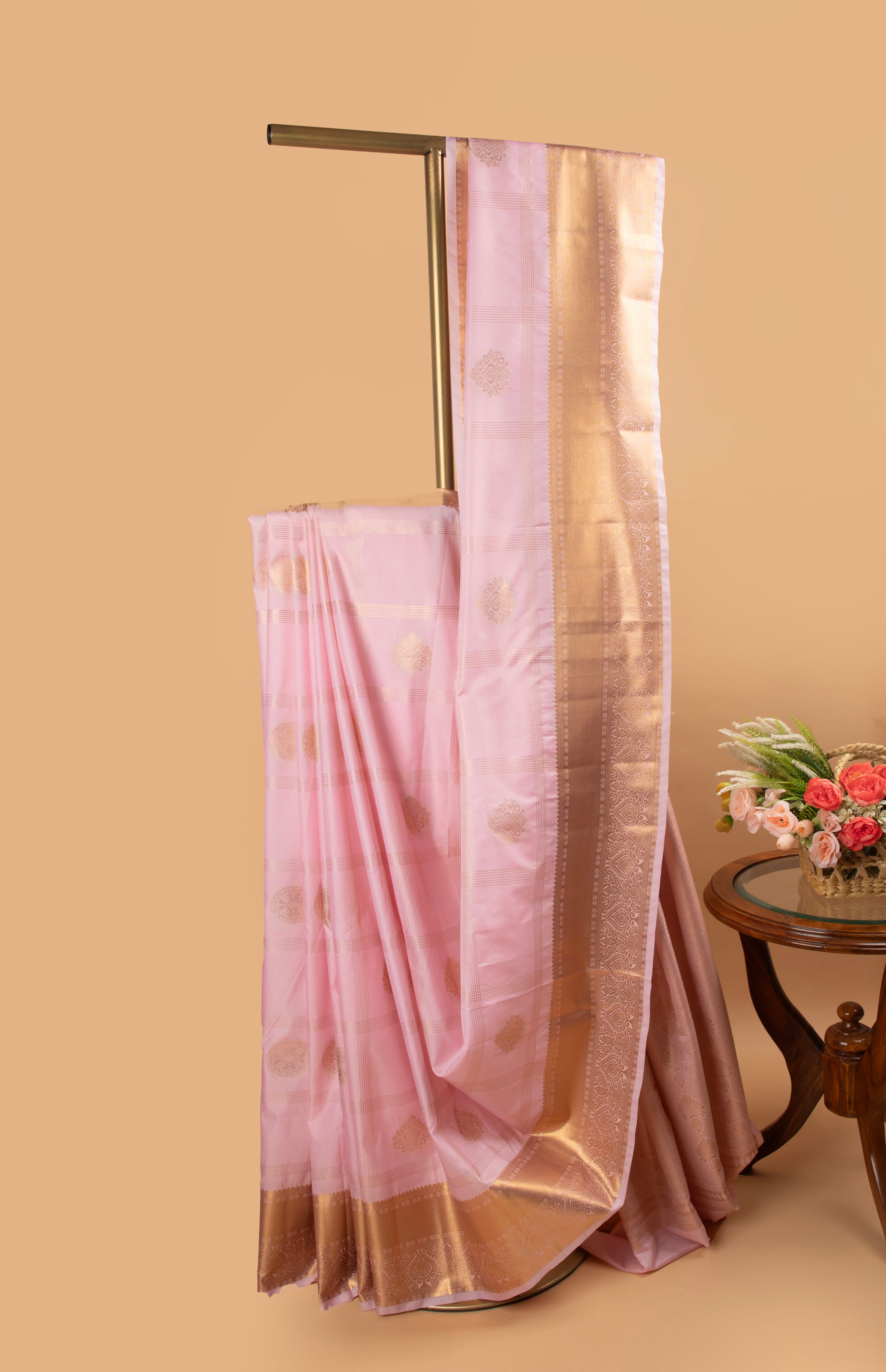 Pink and golden zari gadwal