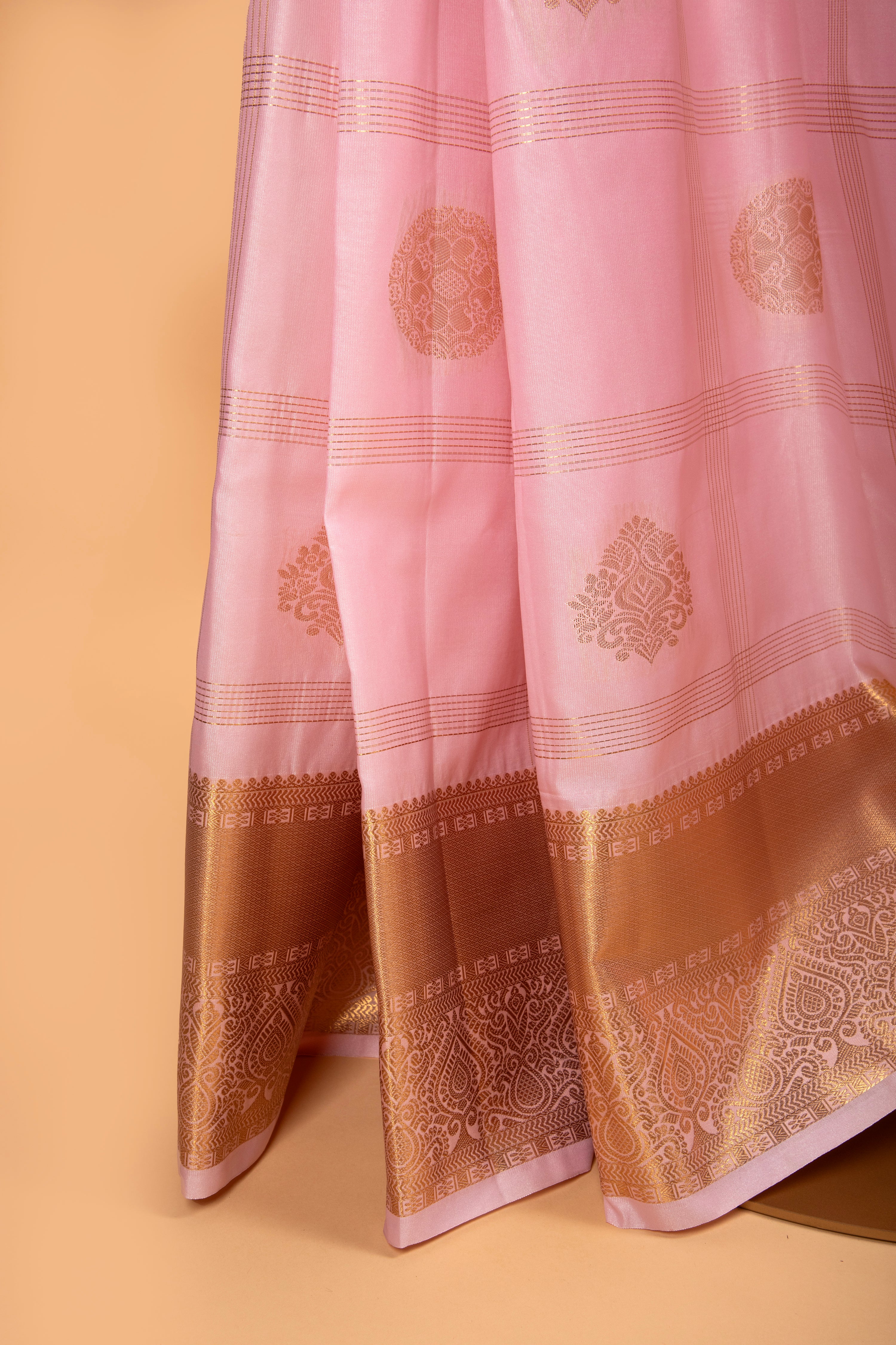 Pink and golden zari gadwal