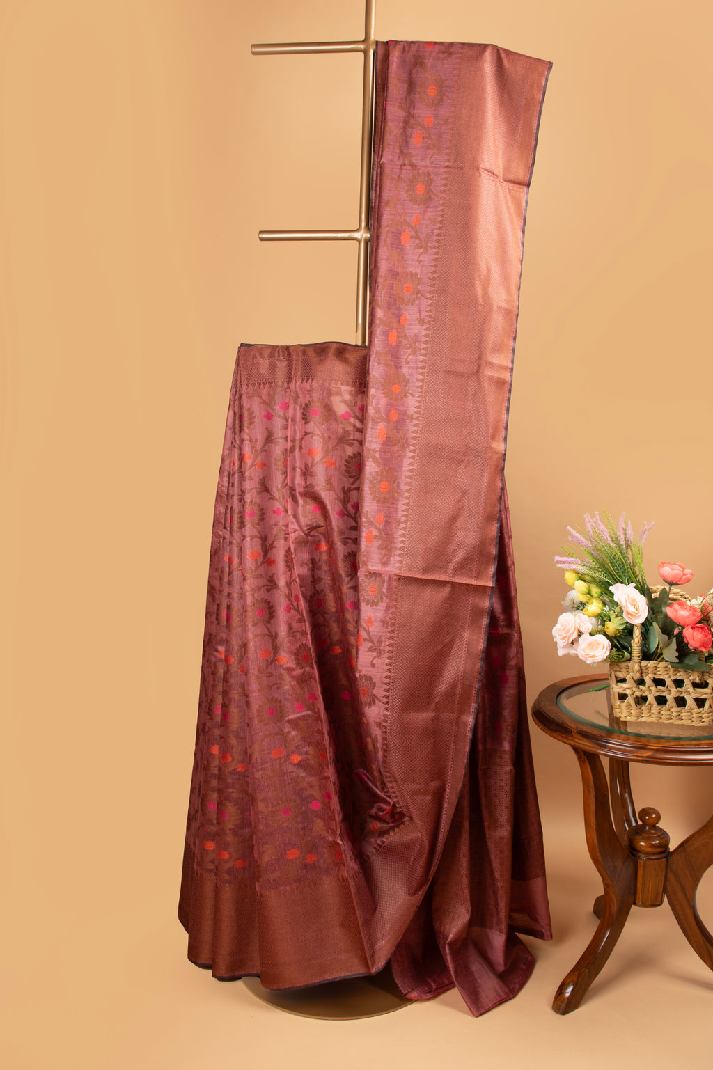 Pink floral design cotton saree